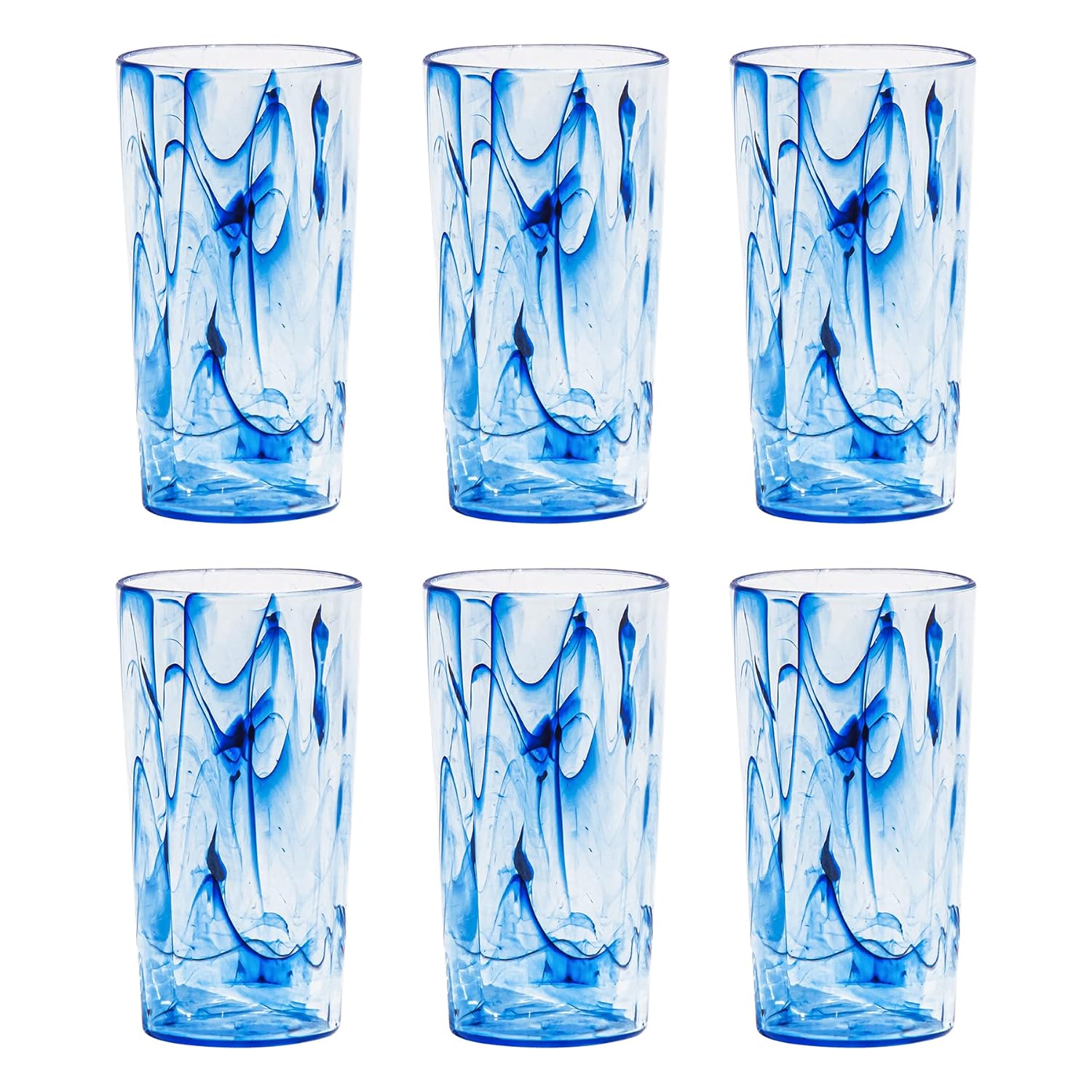 Abode Homewares Aegean Swirl Premium Acrylic Drinkware Jumbo Beverage Glass Indoor Outdoor 23 Ounce Blue Swirl Set of