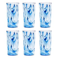Abode Homewares Aegean Swirl Premium Acrylic Drinkware Jumbo Beverage Glass Indoor Outdoor 23 Ounce Blue Swirl Set of