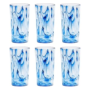 Abode Homewares Aegean Swirl Premium Acrylic Drinkware Jumbo Beverage Glass Indoor Outdoor 23 Ounce Blue Swirl Set of