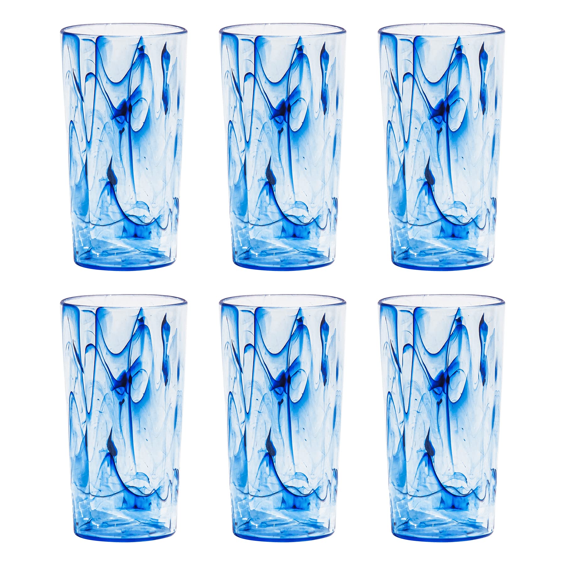 Abode Homewares Aegean Swirl Premium Acrylic Drinkware Jumbo Beverage Glass Indoor Outdoor 23 Ounce Blue Swirl Set of