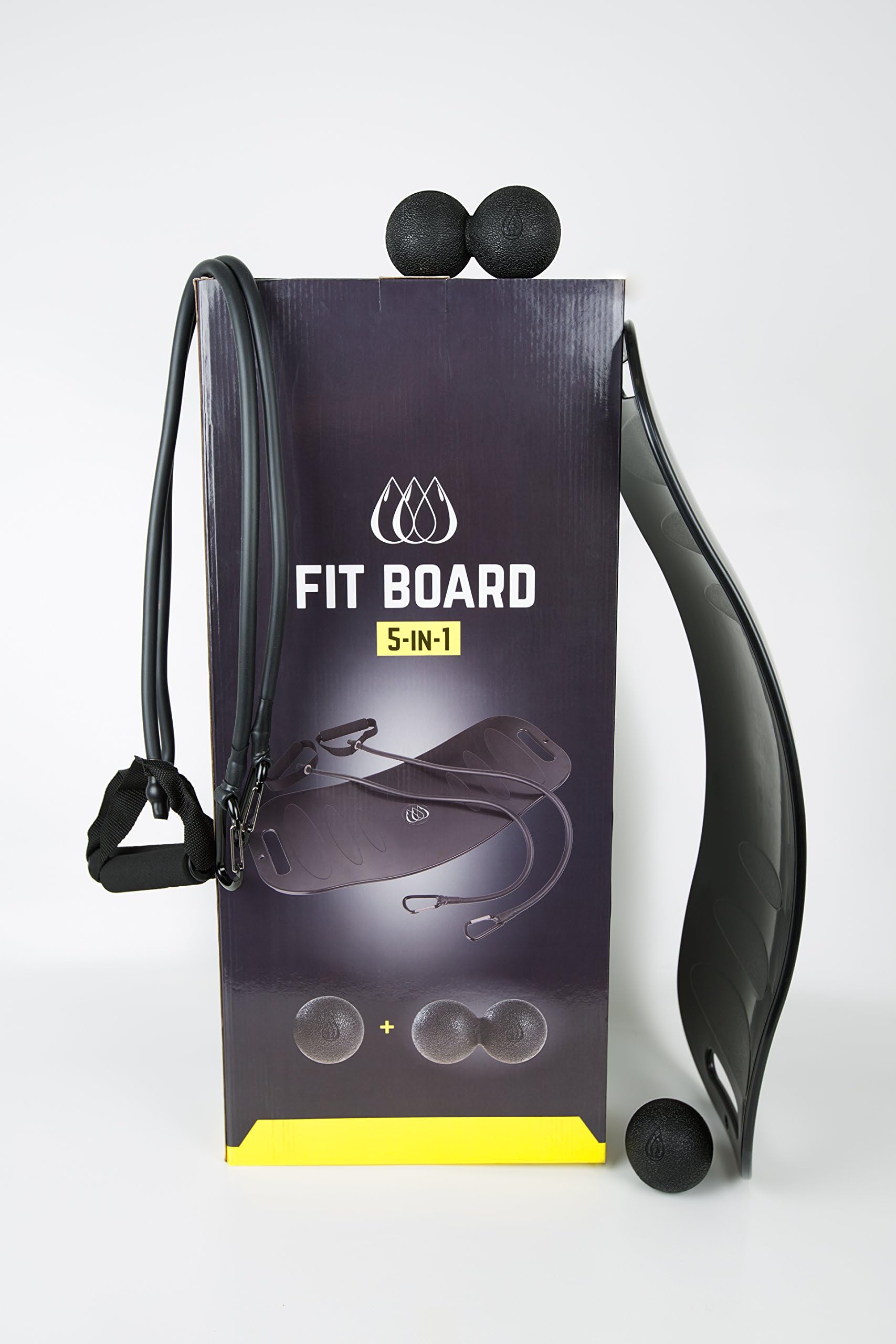 TeamSoda Fit Board Bundle. 5 in 1 Balance Board with Workout Bands for Arm Exercises, PLUS Peanut Massage Ball and Trigger Point Lacrosse Ball