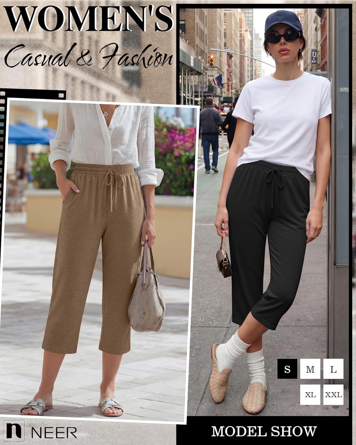 Neer 4 Pack Women's Capri Pants Wide Leg Yoga Capri Sweatpants Drawstring Summer Lounge Loose Fit Cropped Pants with Pockets - Image 5