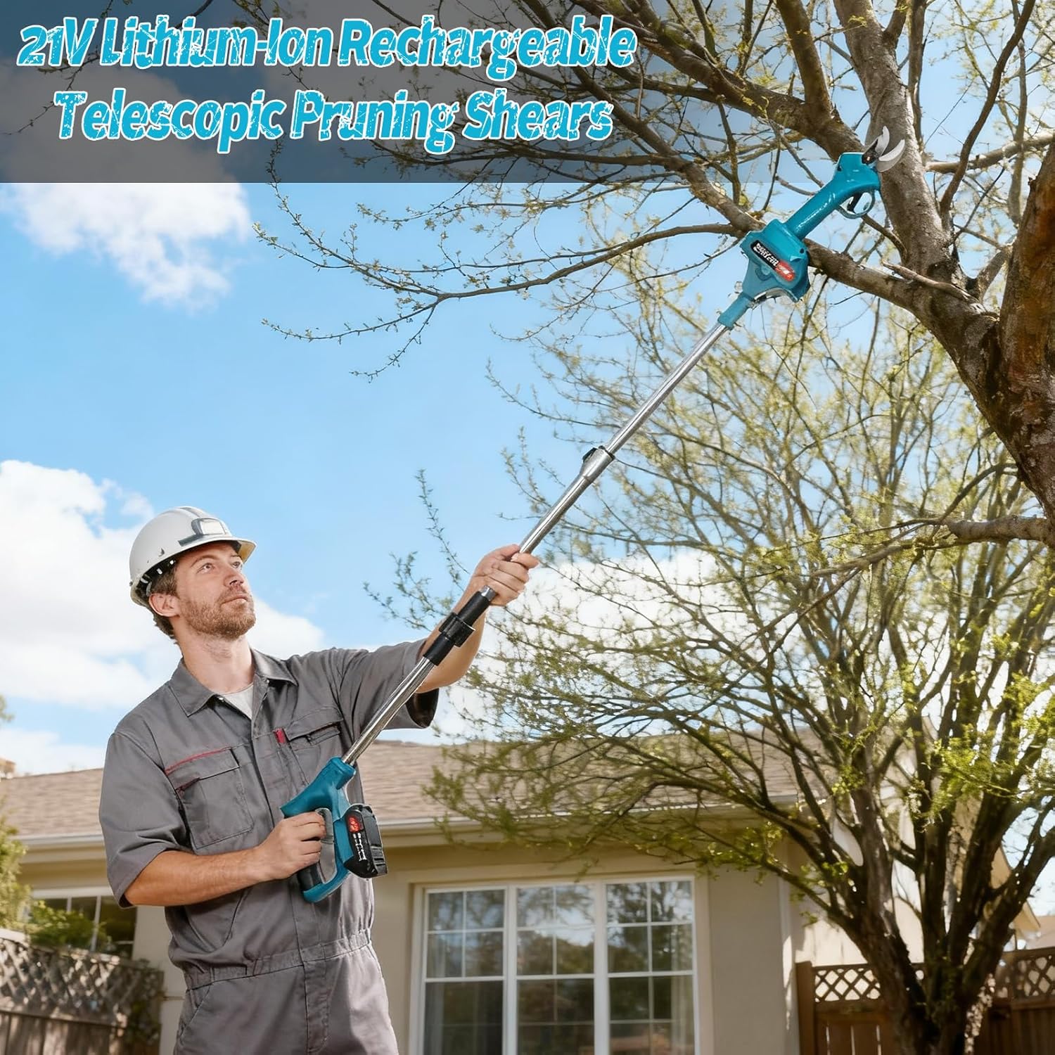 3-in-1 Electric Pole Saw for Tree Trimming, 21V Mini Chainsaw Cordless with Extension Pole, Battery Powered Pole Chain Saw, Tree Trimmer Limb Branch Cutter Pruner with 2 Battery (Blue)