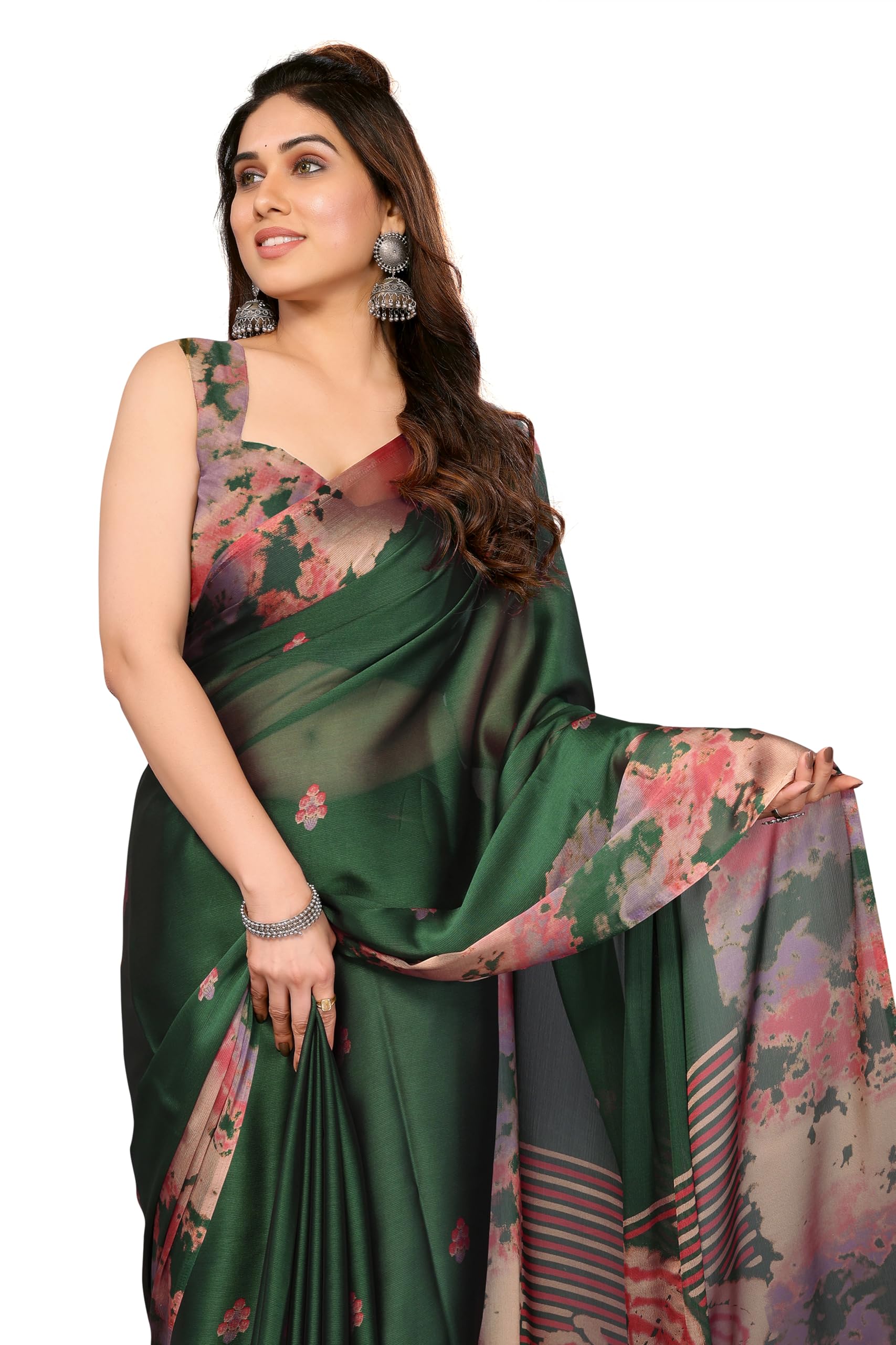 mirchi fashion Women's Chiffon Tie Dye Printed Saree with Blouse Piece-picture-21