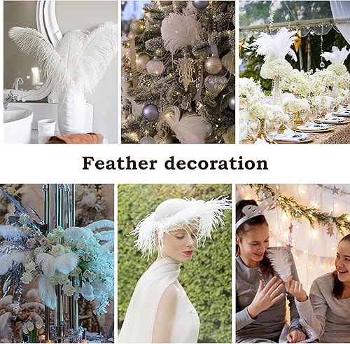 Miniatura 9 de NEWONG 30 plumas de avestruz blancas naturales a granel de 8-10 pulgadas (7.9-9.8 in) jarrón para manualidades, boda, hogar, fiesta, centros de