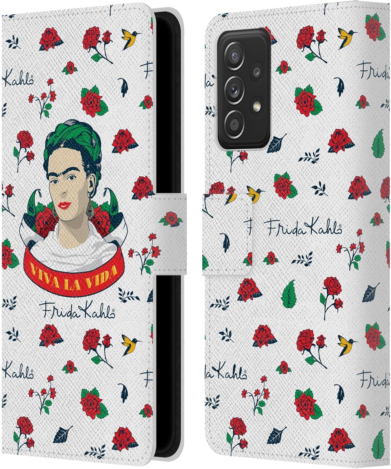 Head Case Designs Officially Licensed Frida Kahlo Rose Patterns Icons Leather Wallet Case Compatible with Galaxy A52 / A52s / 5G (2021)