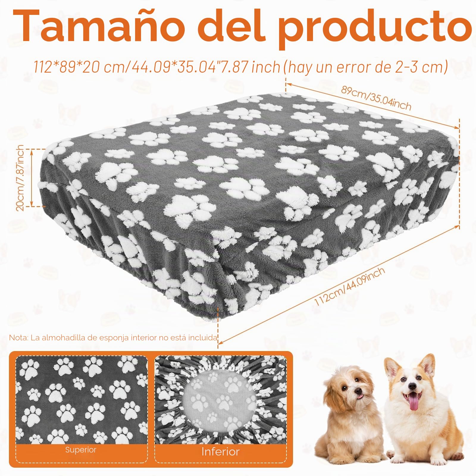 Fundas para camas de perros, funda de repuesto para cama de perro, impermeable, suave funda de terciopelo para cojín de perro, lavable, 91 x 69 x 20 cm/112 x 89 x 20 cm (XL)