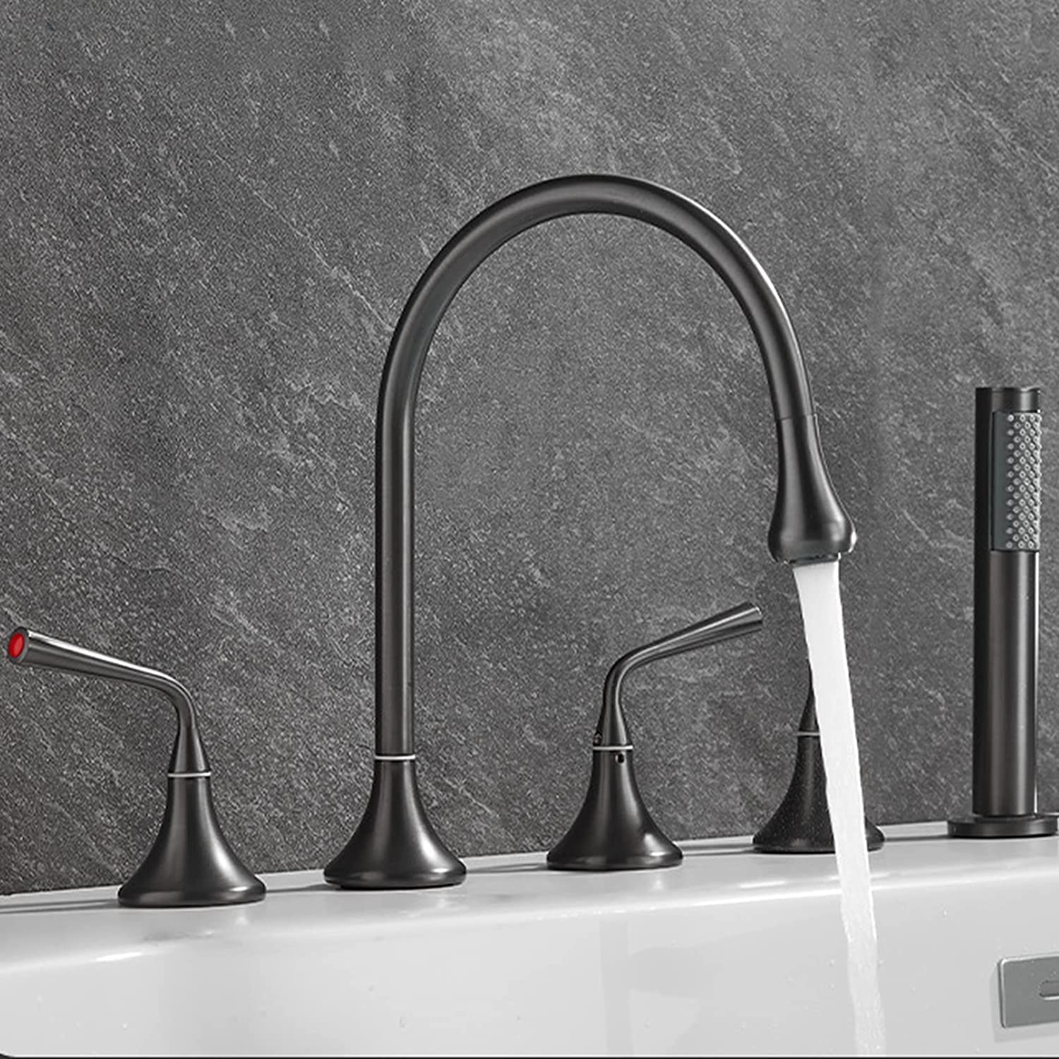 Rubinetto per vasca, rubinetto di riempimento vasca ad alto flusso, rubinetto da bagno diffuso a 5 fori, rubinetto miscelatore a tre maniglie con doccia portatile e beccuccio per vasca, set di
