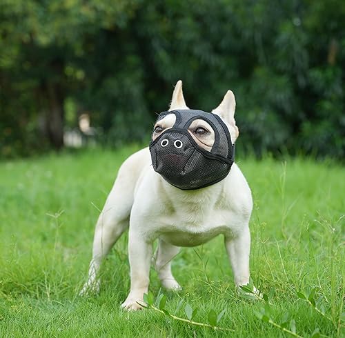 Miniatura 2 de Bozal corto para perro, bozal para bulldog, de malla transpirable, ajustable y transpirable, puede sacar la lengua y beber agua, antimordeduras y