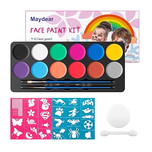 Miniatura 10 de Maydear Kit de pintura facial para niños, pinturas grandes a base de agua, paleta de pintura facial profesional, pinturas faciales seguras para