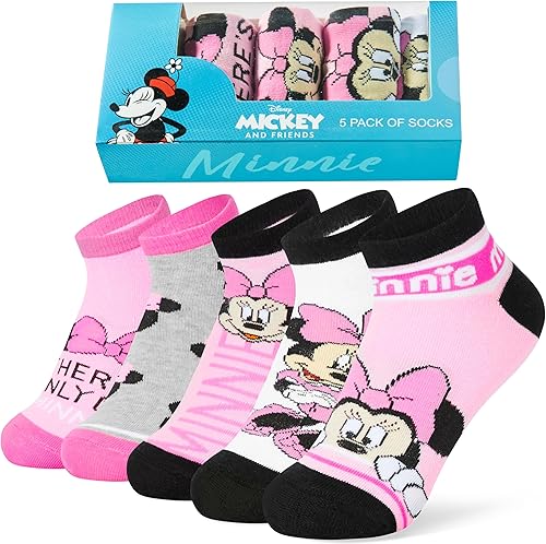 Disney Chaussettes Basse Fille, Ultra Doux Respirant Socquettes, Paquet de 5, Id