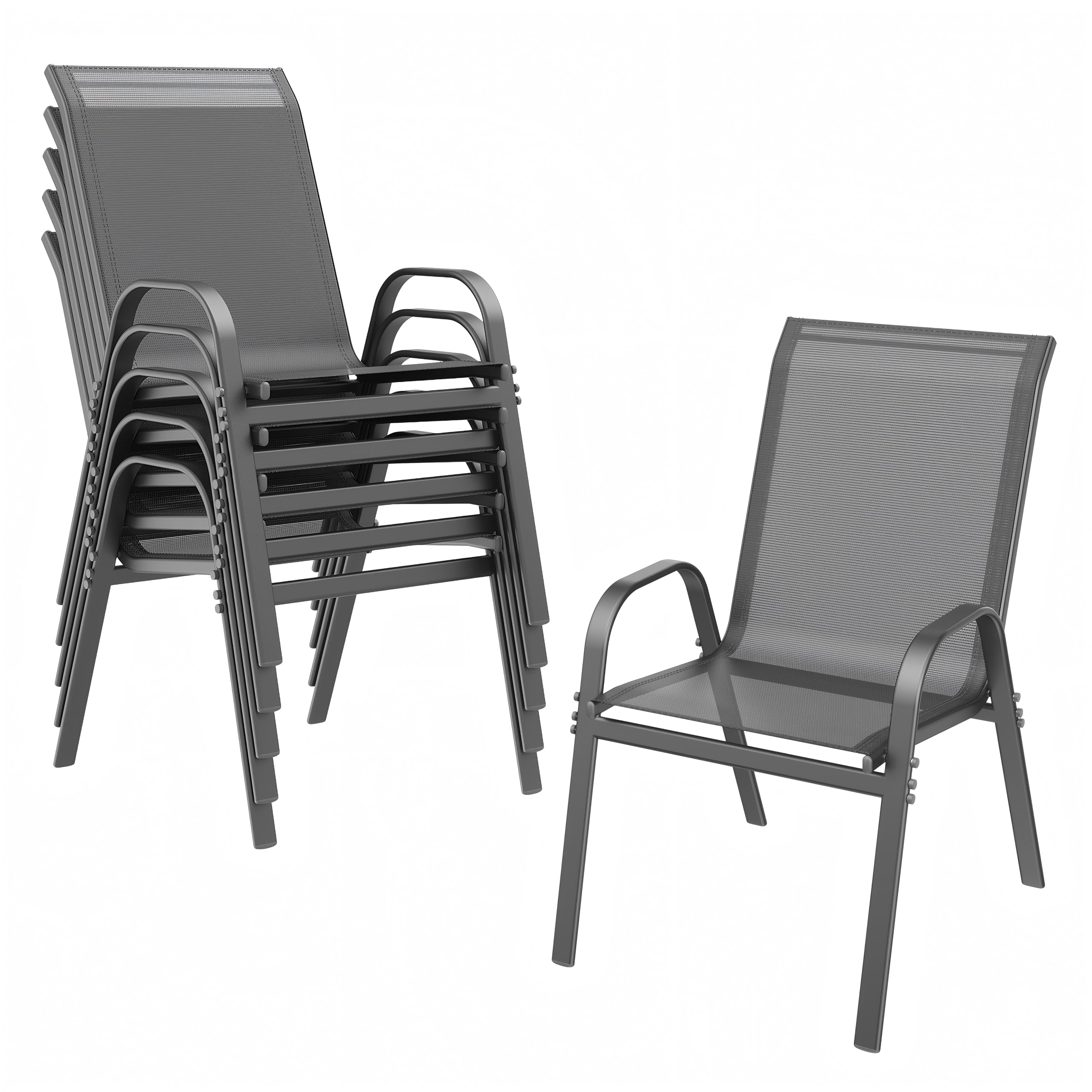 ONBRILL Patio Chairs set of 6, Easy Assembly Stackable Outdoor Dining Chairs with Wide Seat and Sturdy Metal Frame, Breathable All Weather Textilene