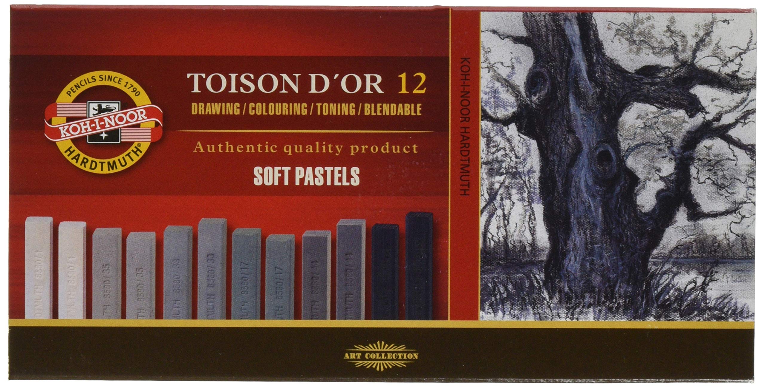 Koh-I-Noor TOISON D'OR 8592 Crayons Pastels Doux pour l'Artiste - Gris (Lot de 12)