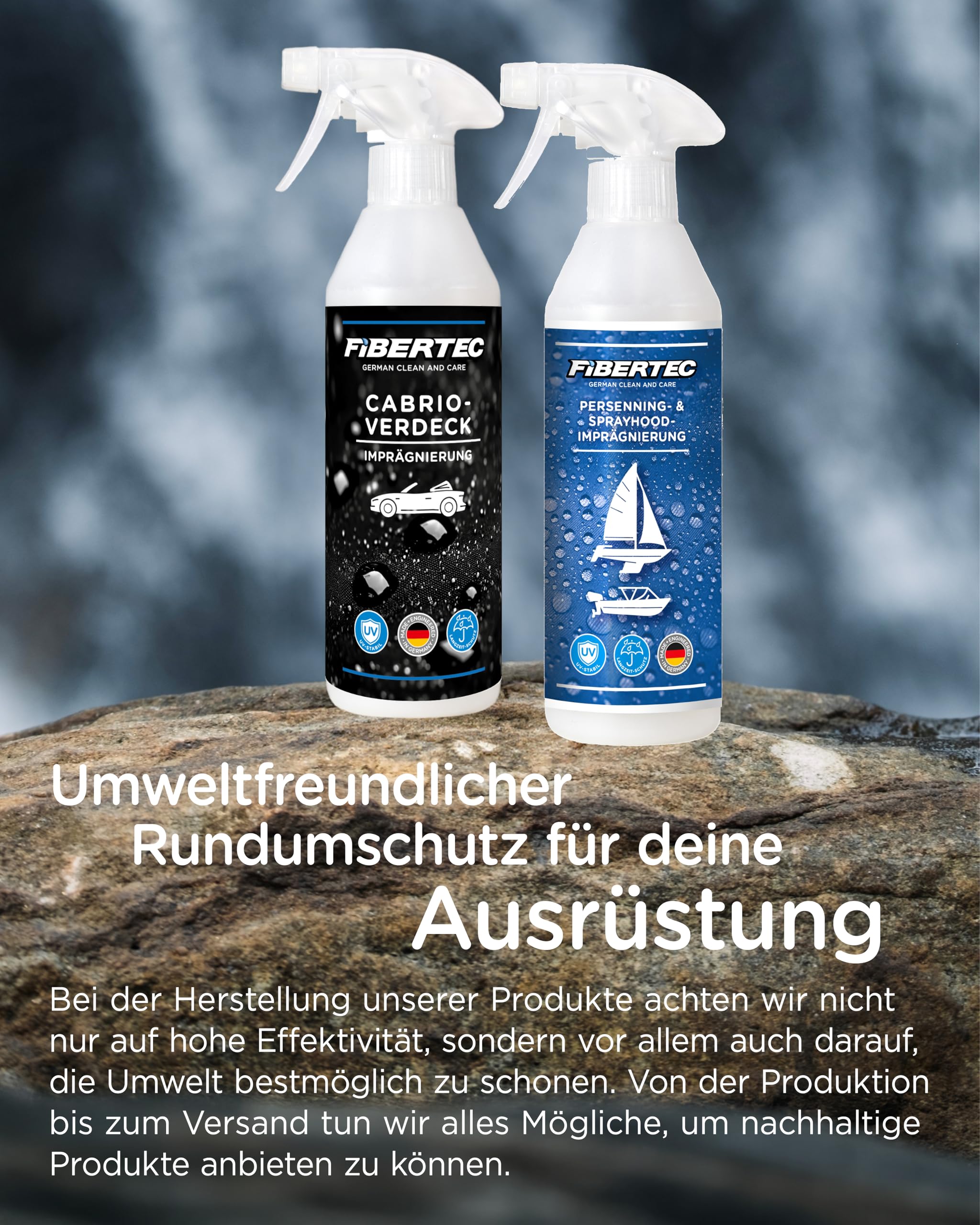FIBERTEC Cabrio Verdeck-Imprägnierung 500ml | Ohne Lösungsmittel, Wasser- und schmutzabweisend, UV-Schutz, Langanhaltende Versiegelung, Für alle Stoffverdecke