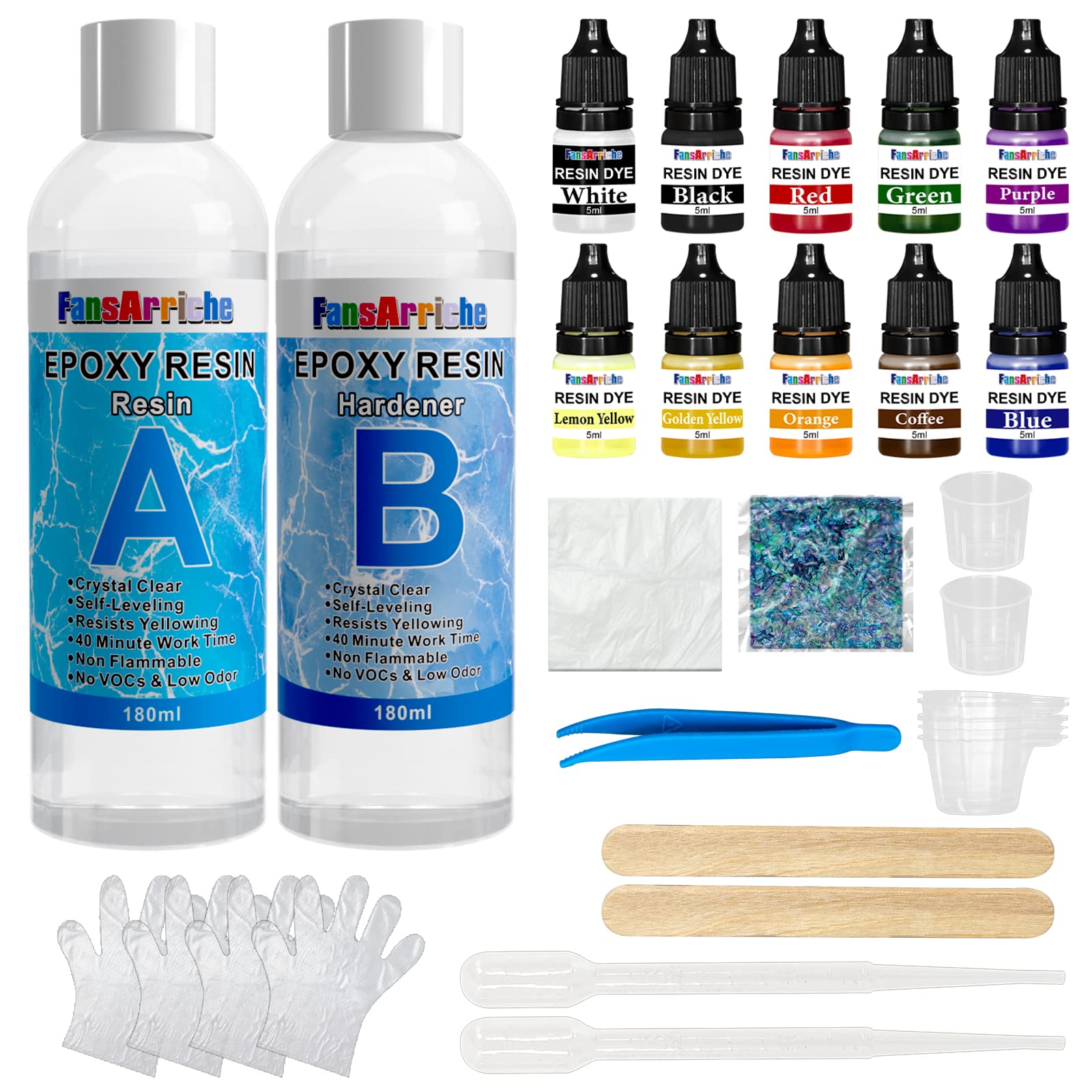 Buy Epoxy Resin Kit 360ml, With Resin Pigment, Glitter, Disposable