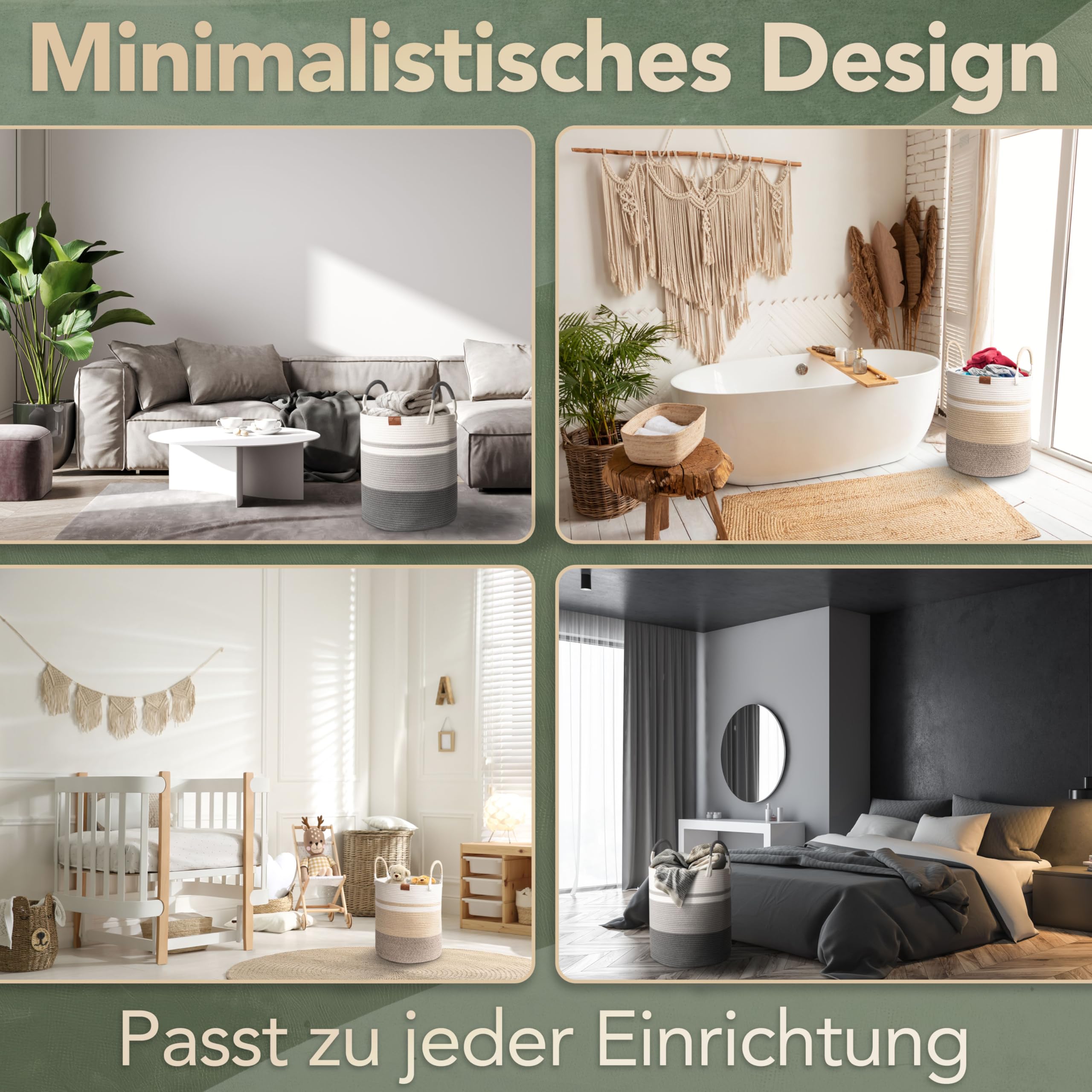 Korb EMILIA Ø46xH48 cm Grau/Weiß/80L, Wäschekorb geflochten aus Baumwolle, Wäschesammler, Aufbewahrungskorb groß, Korb geflochten, faltbarer Wäschekorb, Wäschetonne, laundry basket