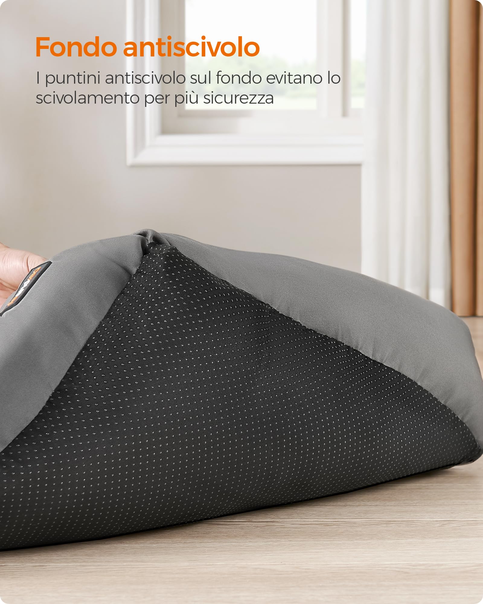 Feandrea Cuccia Cane Interno, Cuccia per Cani e Animale Domestico, Tappeto Rimovibile e Reversibile, Bordi Rialzati, Fondo Antiscivolo, M, 70 x 55 x 21 cm, Grigio Tortora e Beige Sabbia PGW003G01