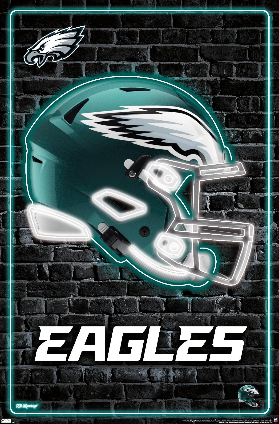 Trends International NFL Philadelphia Eagles - Neon Helmet 23 Wall Poster, 34L x 22.4W, Unframed Version
