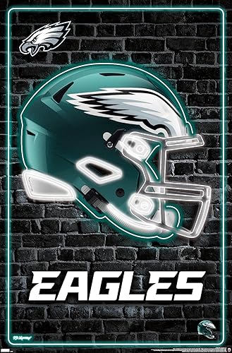 Trends International NFL Philadelphia Eagles - Póster de pared con casco neón 23, 22.375 x 34 pulgadas, versión premium sin marco