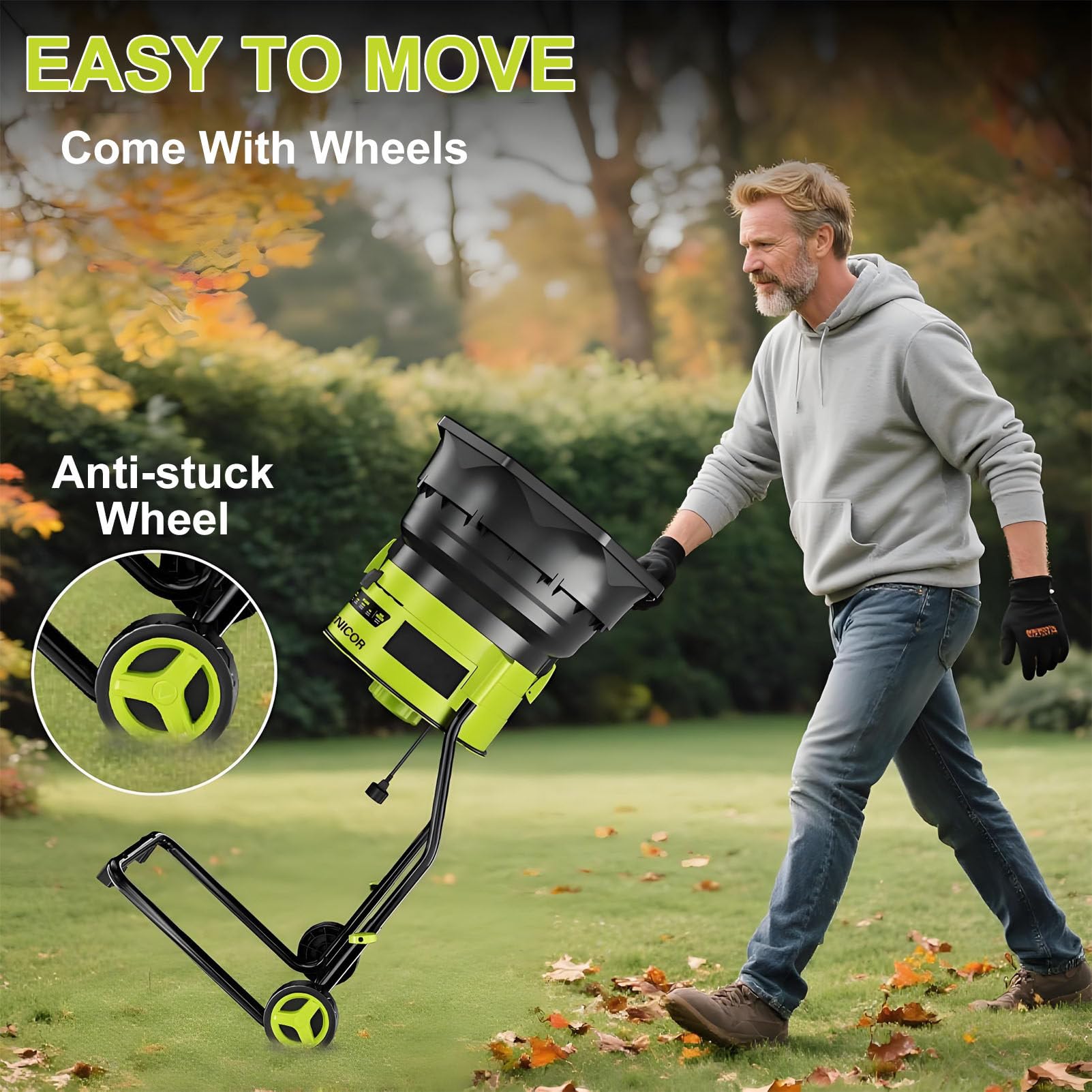 Trituradora de jardín eléctrica, trituradora de Hojas, 2500 W de Potencia, 8000 RPM, relación de trituración de 17:1, para el Mantenimiento del jardín doméstico. LeafShredder+NoPowercord