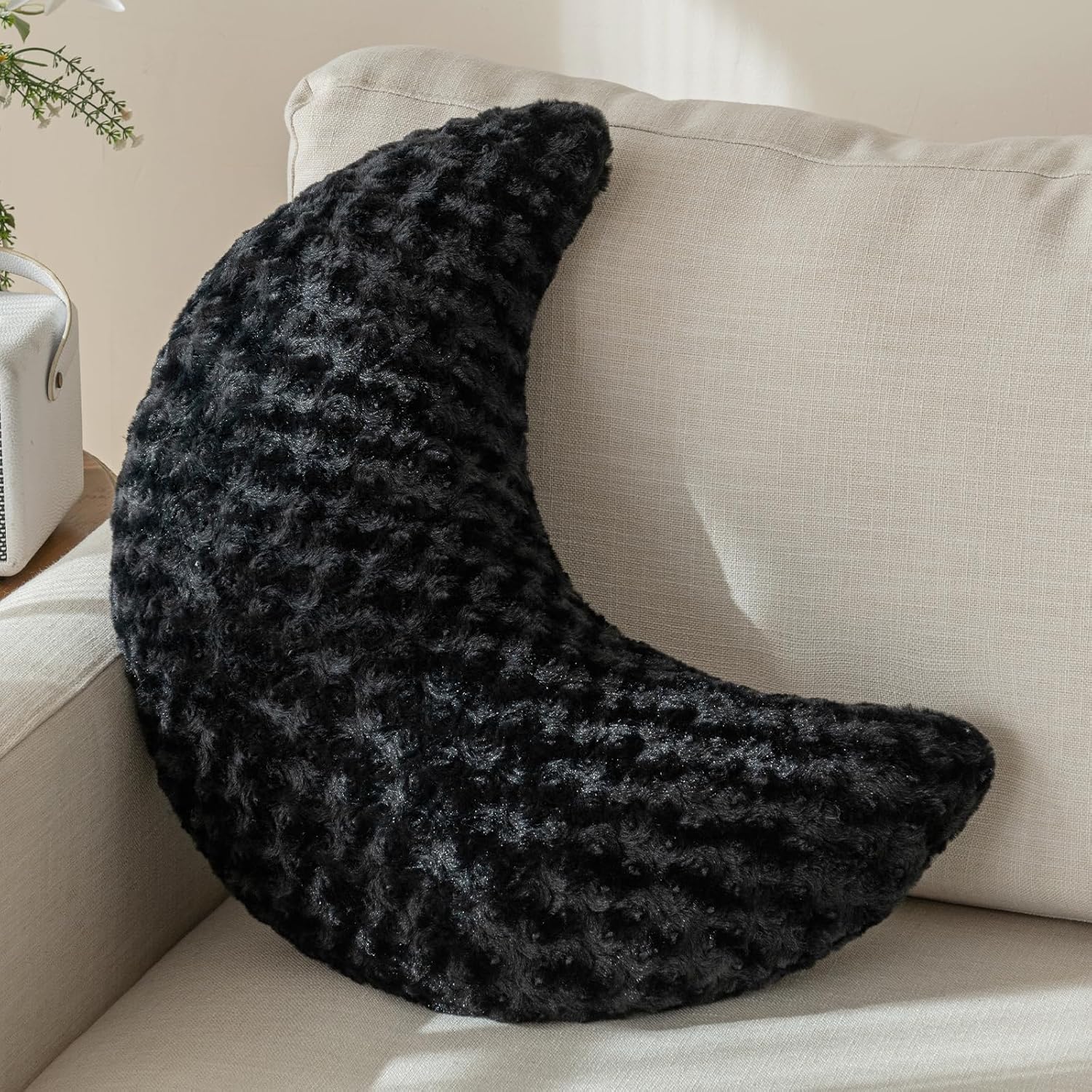 Moon Pillow, Decorative Throw Pillow with Soft Plush for Couch Bed, Cozy Moon Decorative Pillows for Bedroom Living Room, Home Décor Comfort Gift (Black, 19.6 Inches)