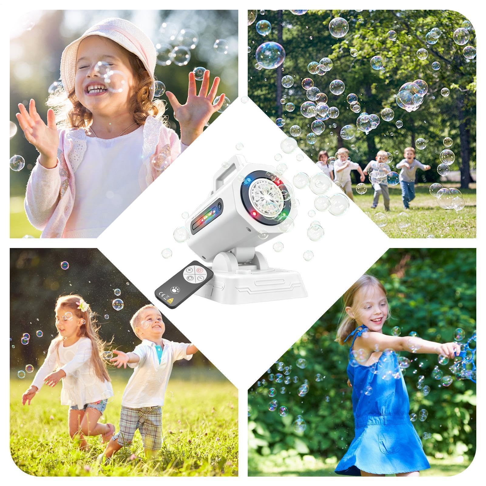 Macchina per Bolle Generatore Portatile A Batteria Con LED RGB | Articoli per Feste all'Aperto Per Feste Compleanni Bambini, Giardino, Prato, , Spiaggia Estiva, Piscina, Bagno, Vasca