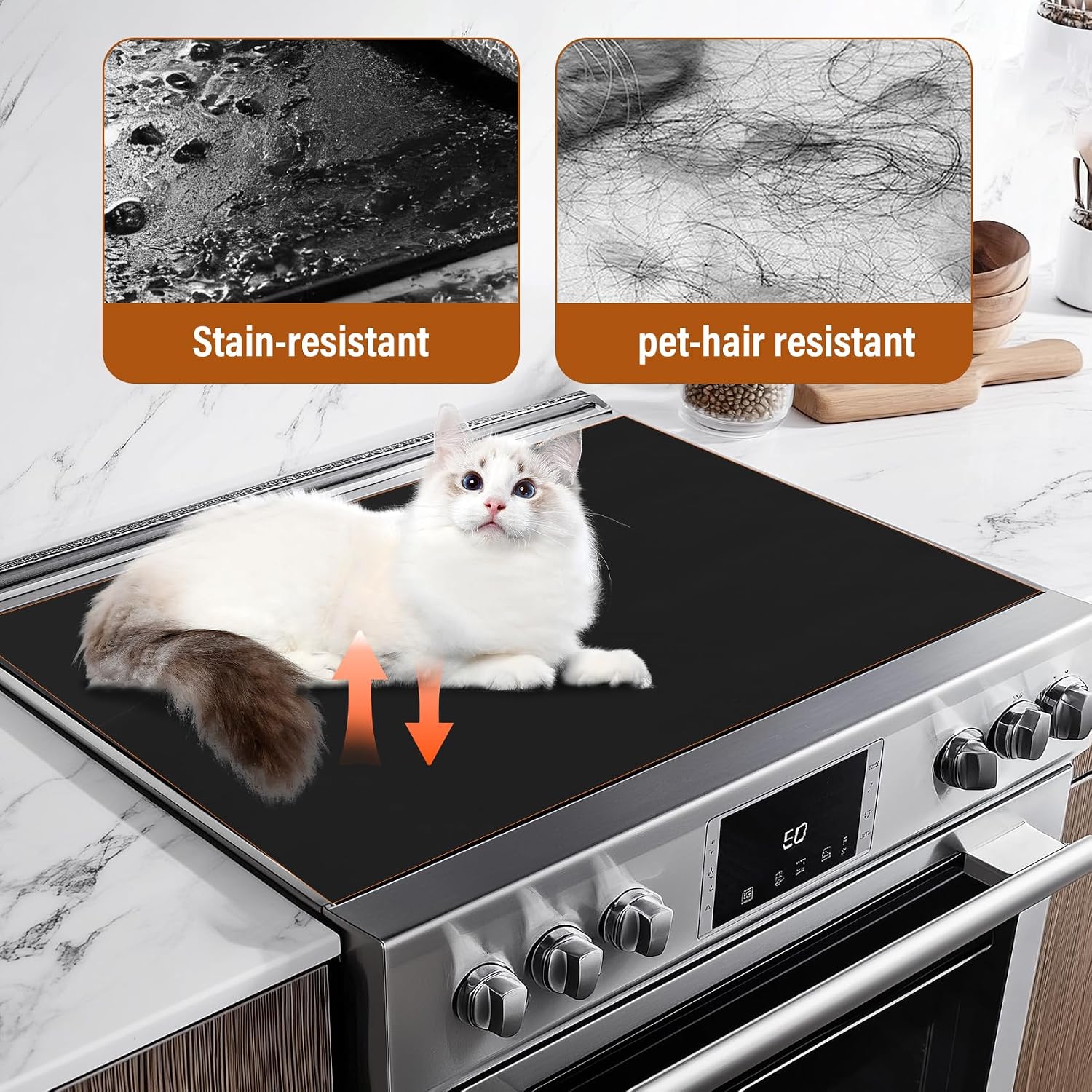 Extra Large Non Slip Pot Mat,(35.4" x 21.2"),Silicone Stove Cover-Shiny Black,Induction Cooktop Protector Mat