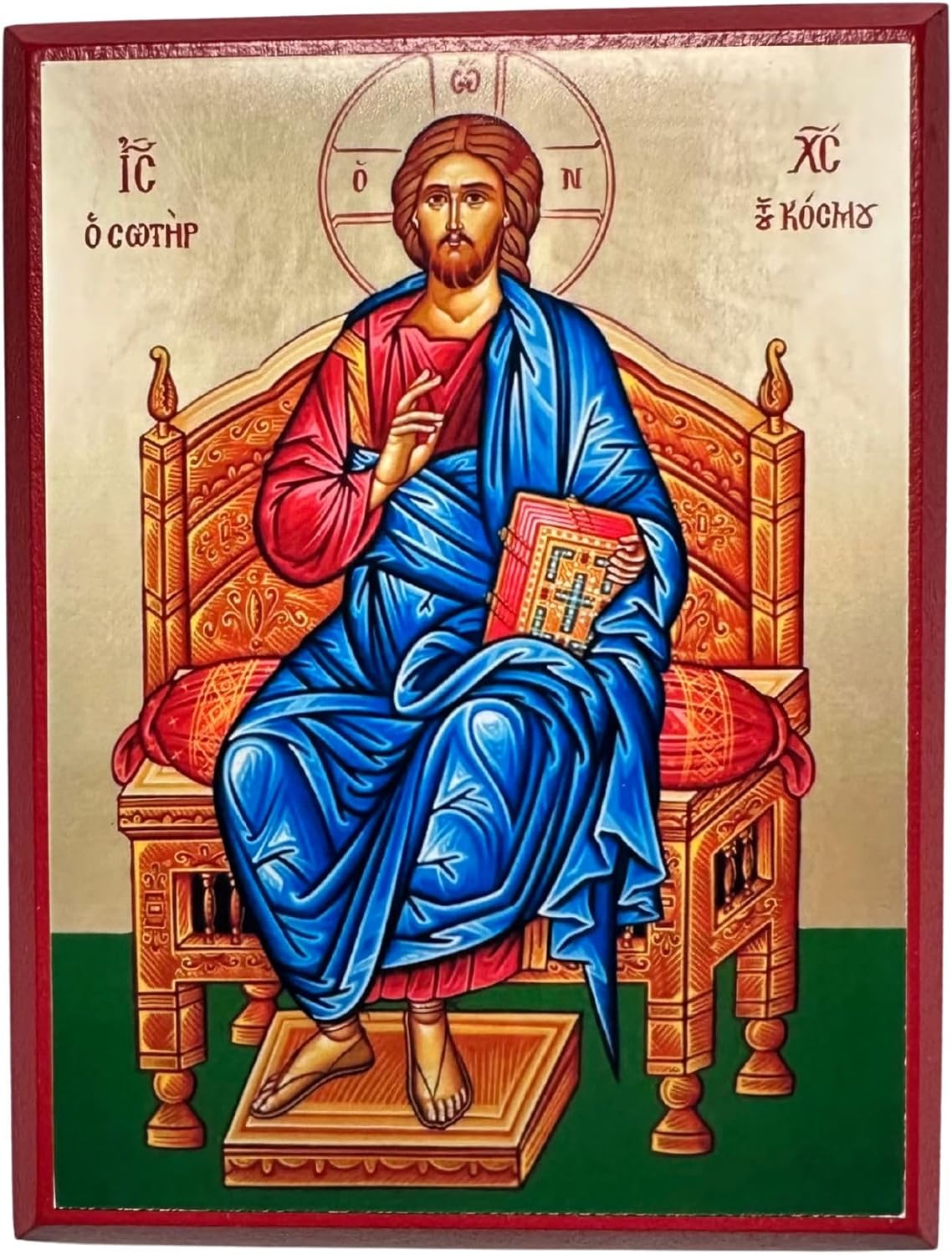 Wooden Greek Orthodox Christian Icon Jesus Christ the Savior of the World (9" x 13")