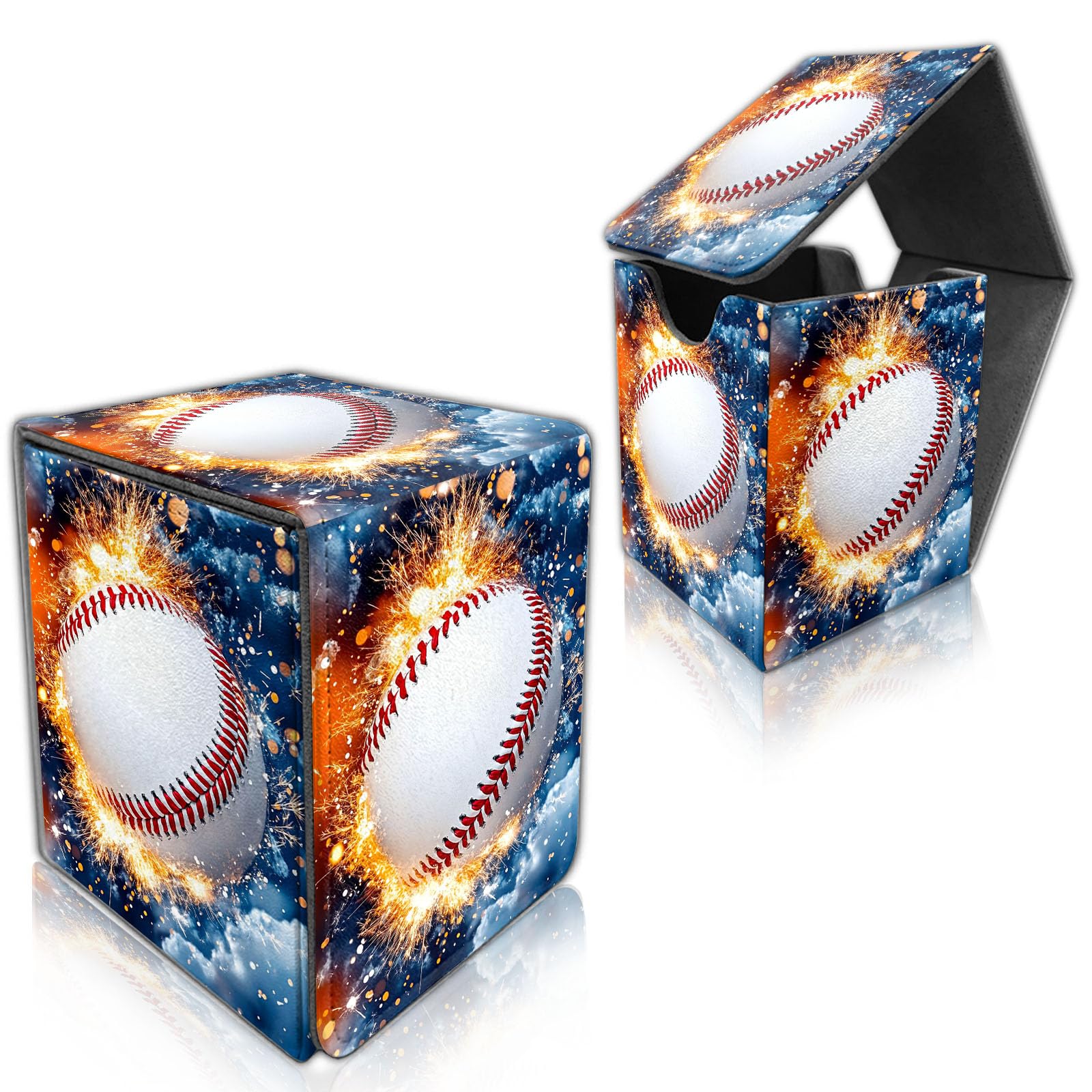 DISUOFEART for MTG Deck Box, Trading Card Storage Case Holds 100+ Sleeved Cards, Firework Surrounded Baseball Magnetic Closure Durable Deck Holder for Magic The Gathering, TCG & Commander