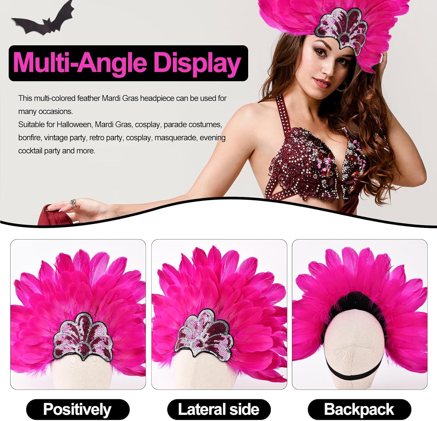 Women's Carnival Feather Headpieces Sequin Headdress for Wedding Masquerade Party Cosplay Feather Headbands - Image 4