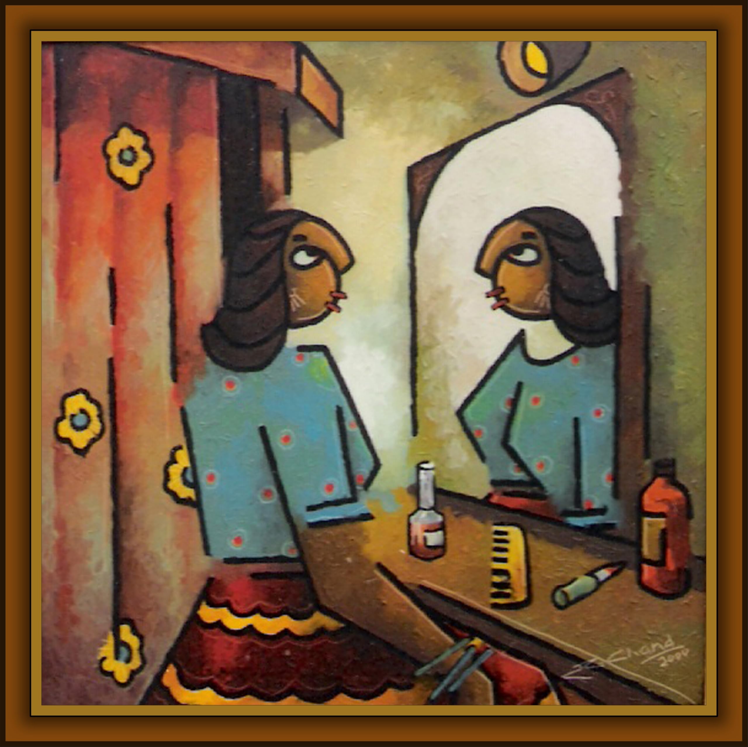 Original Oil Painting on Canvas, Title- Nubile and Mirror, 24x24 inch, Artist- Rajesh Chand