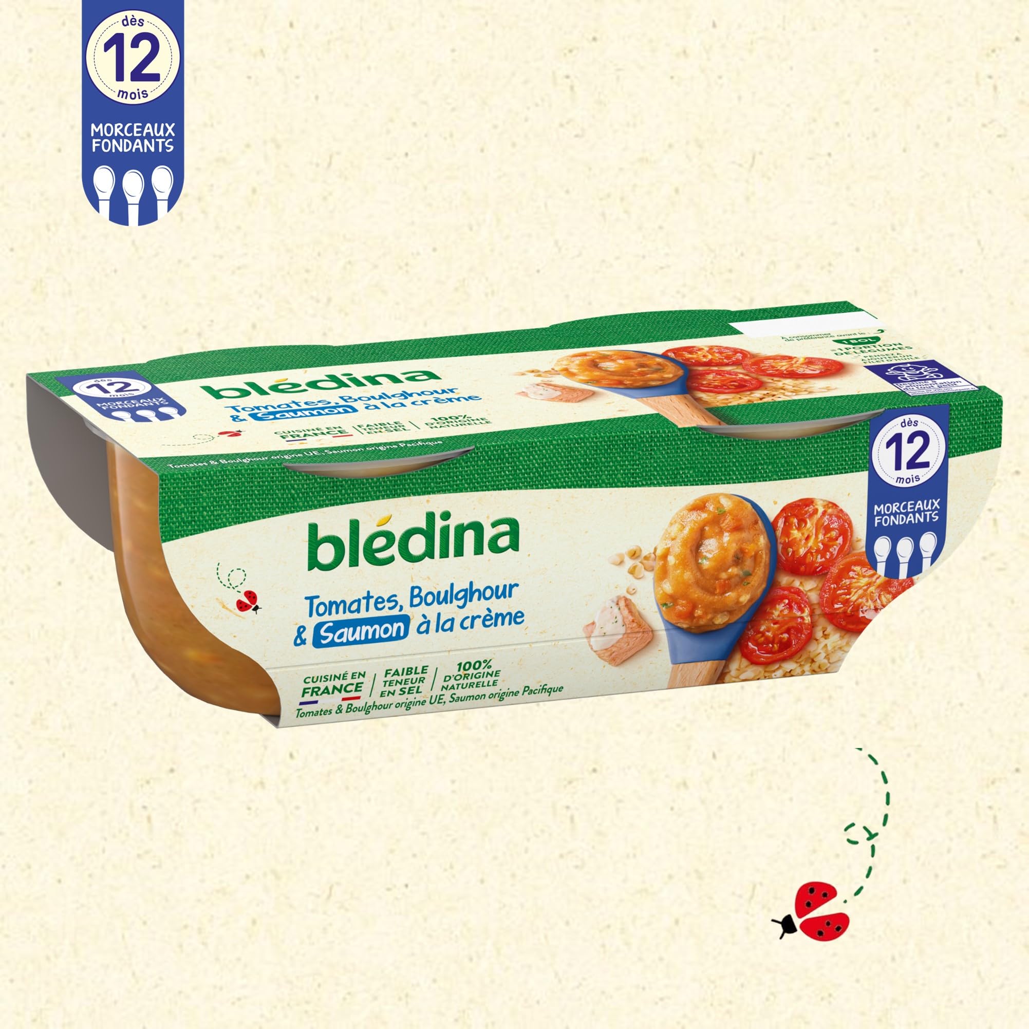 Blédina - Bols - Repas midi bébé - Tomates, Boulghour & Saumon à la crème - Dès 12 mois - Sans sel ajouté - 12x200g - 3