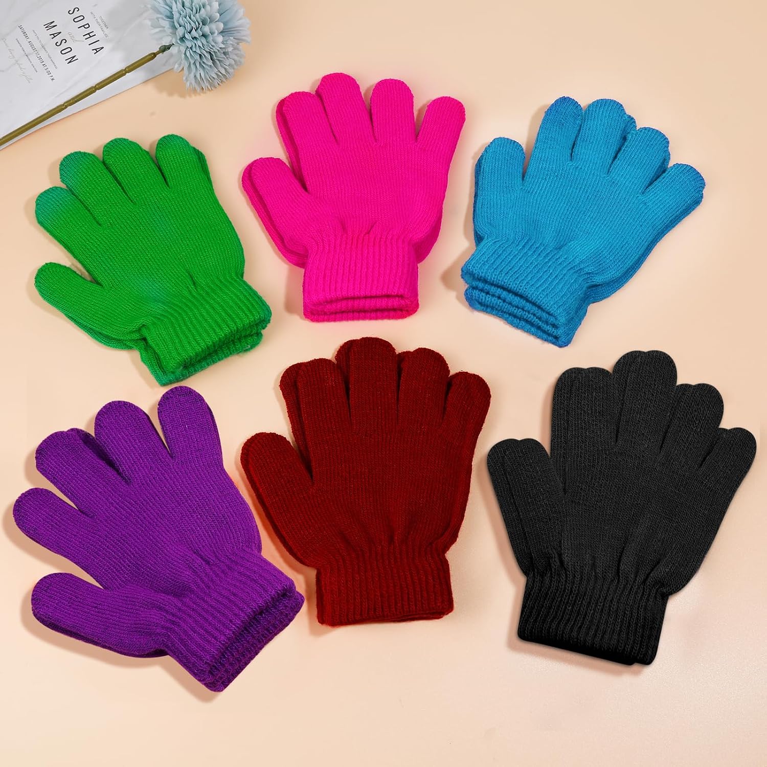 ONESING 16 Pairs Kid Gloves Knitted Children Gloves Bulk For Boys Girls - Stylish and Warm Winter Attachments Mixcolor K
