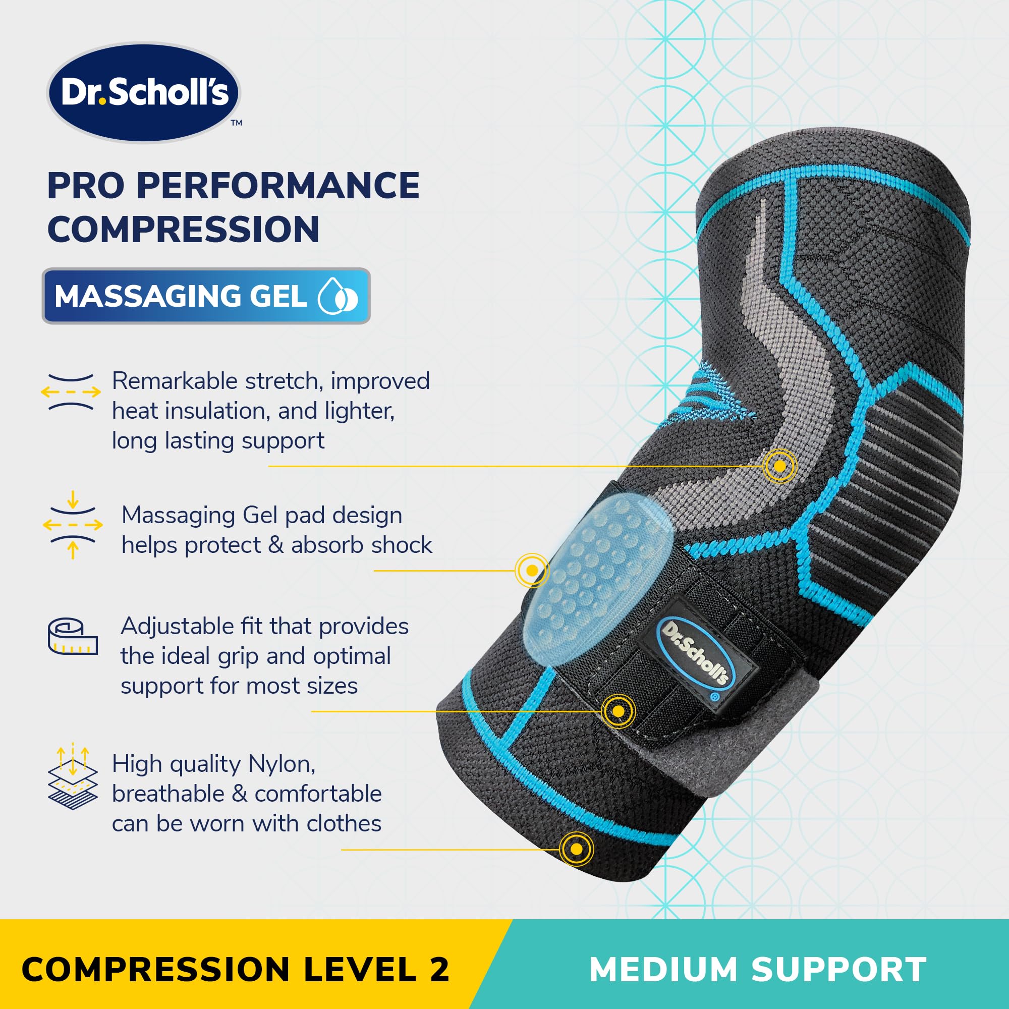 Dr. Scholl's Compression Elbow Sleeve with Massaging Gel, Breathable Fabric, Shock-Absorbing Elbow Compression Sleeve, Built-in Gel Padding & Support (Size L/XL)