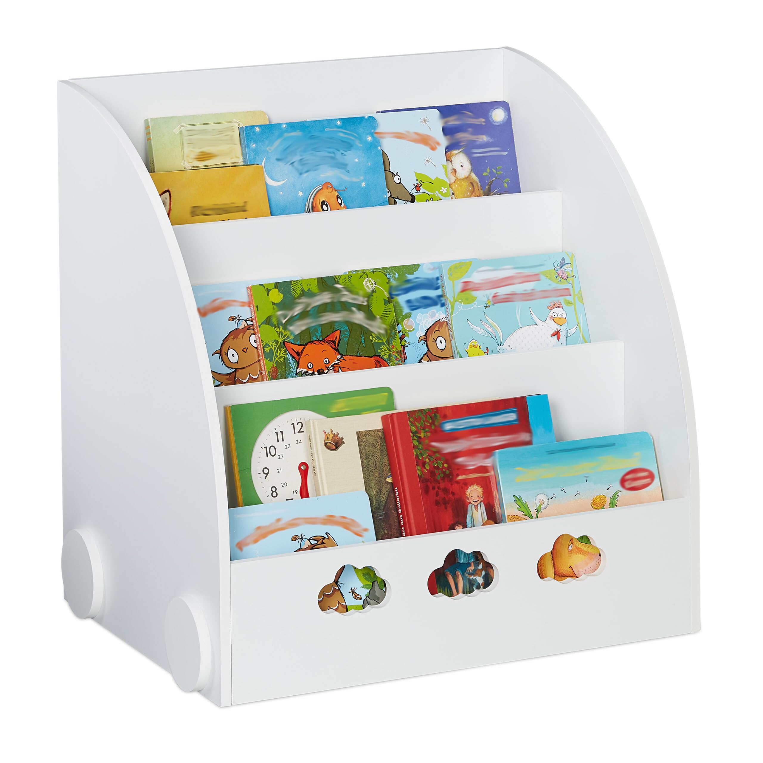 Relaxdays Estantería Infantil Libros, 60 x 58 x 45cm, Librería Niños 3 Baldas, MDF, Mueble Organizador con Nubes, Blanco