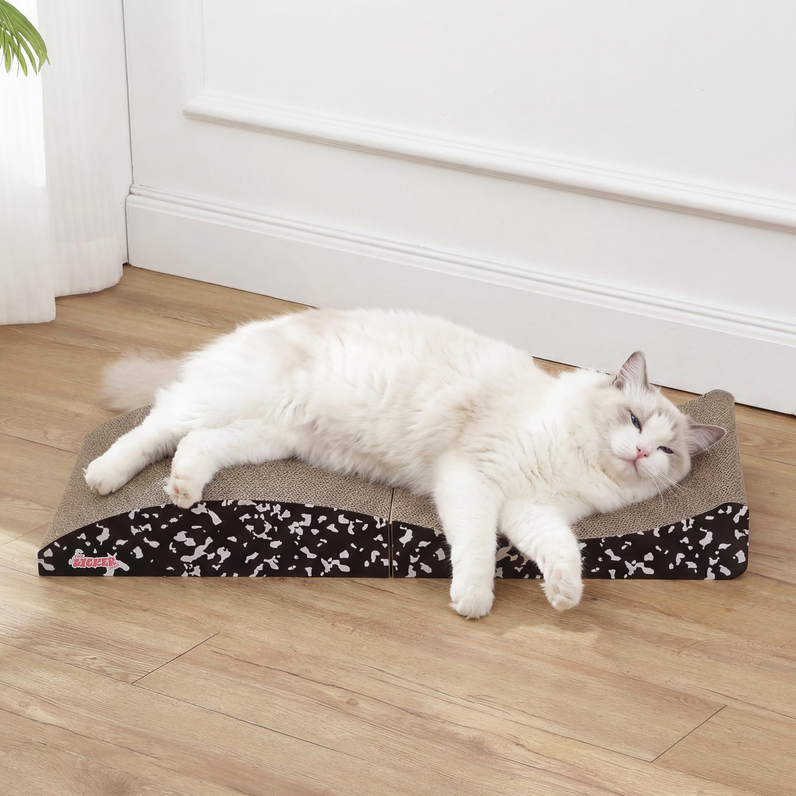 Eero CSR1011B - Tiragraffi pieghevole moderno con erba gatta, grande tappetino tiragraffi in cartone ondulato per gatti da interni, quaderno di composizione, nero/bianco