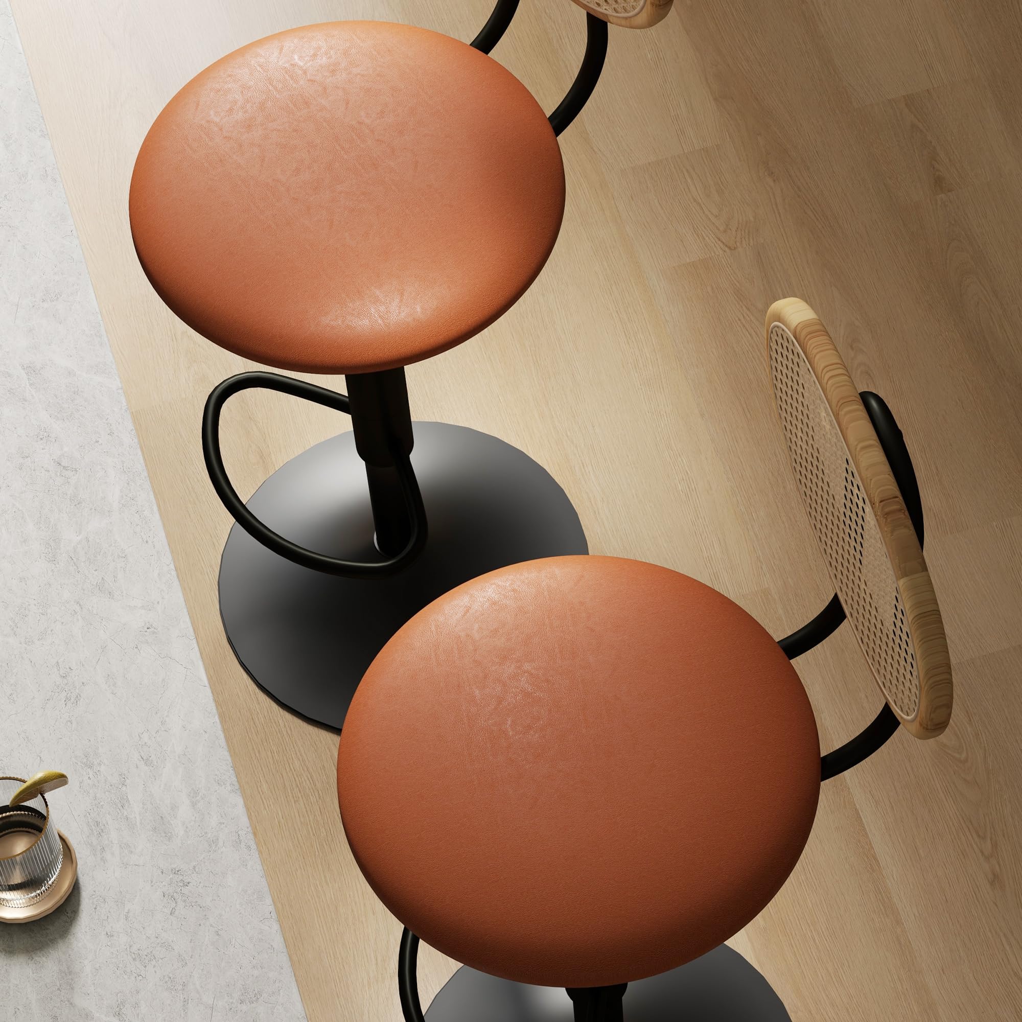 HOMCOM Lot de 2 Tabourets de Bar Hauteur Réglable Dossier Rotin Marron