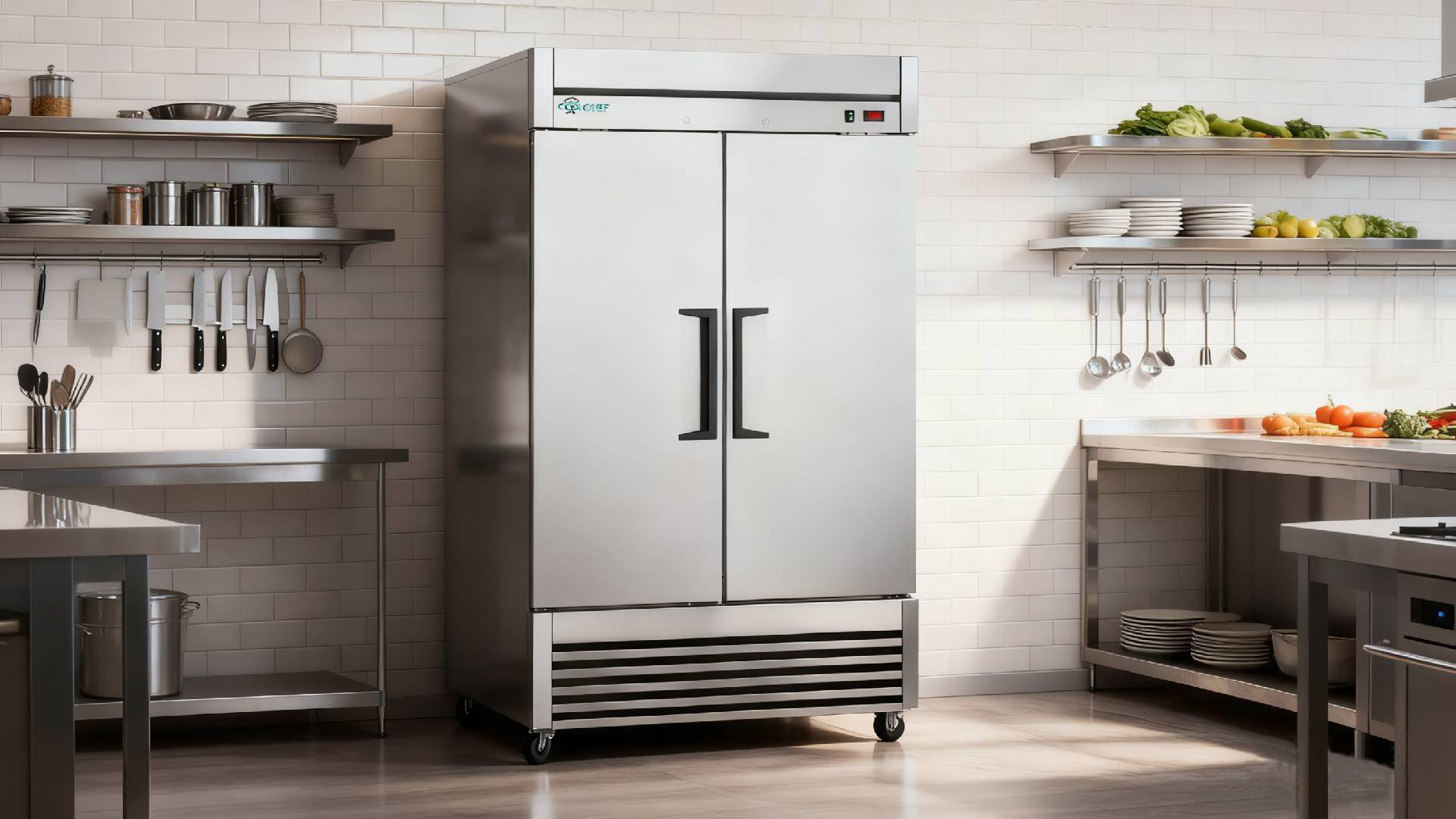 Image of COOLCHEF 54 inch Commercial Refrigerator 49 Cu.Ft, Stainless Steel 2 Door Reach-in Fridge, 33-40℉, Air Cooling, LED Light, 6 Shelves, R290, ETL