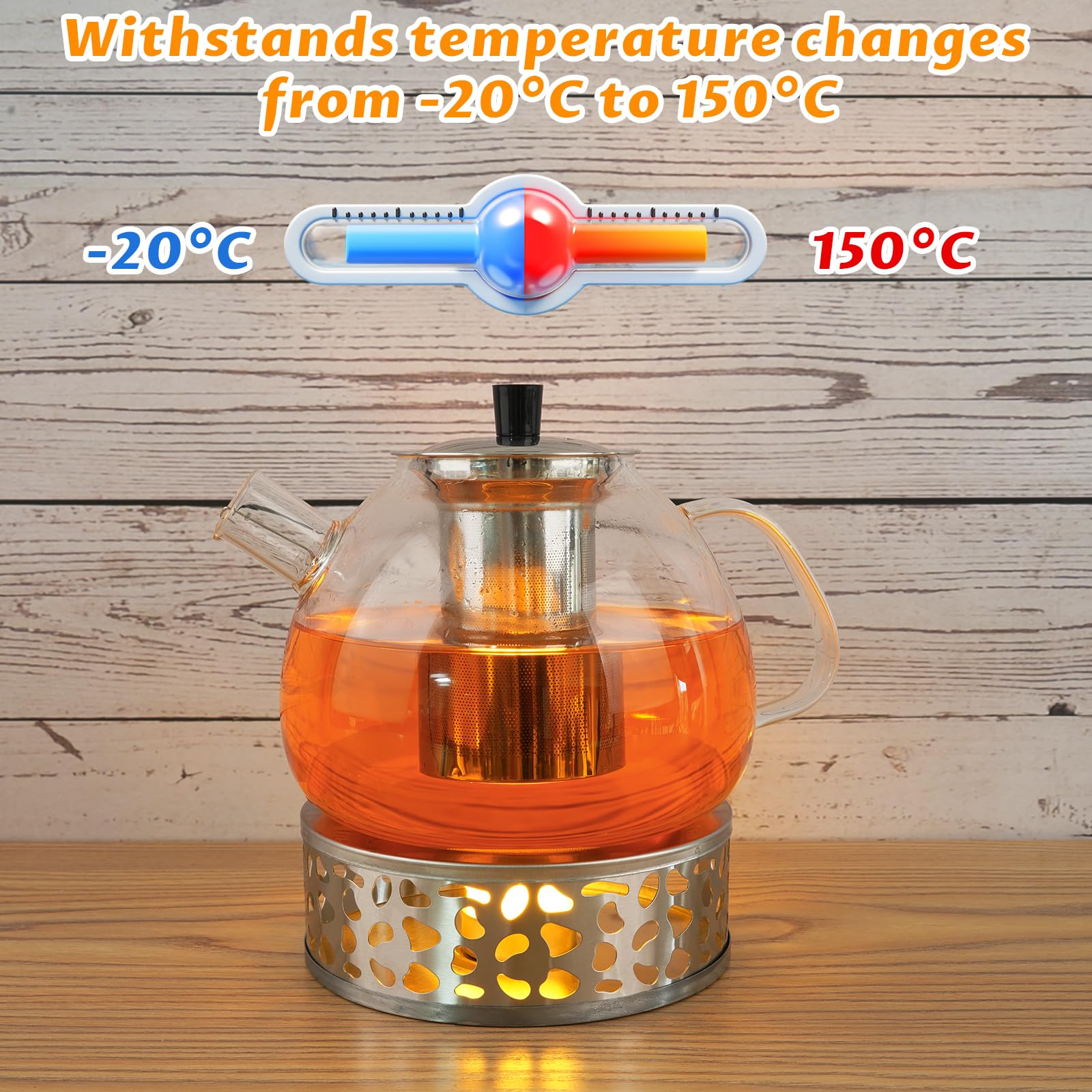 Teiera con Infusore 1,6 litri, Teiera Vetro Trasparente Riscaldabile con Filtro Rimovibile in Acciaio Inossidabile, Adatto per tè Profumato, tè Verde, tè Nero (Théière)
