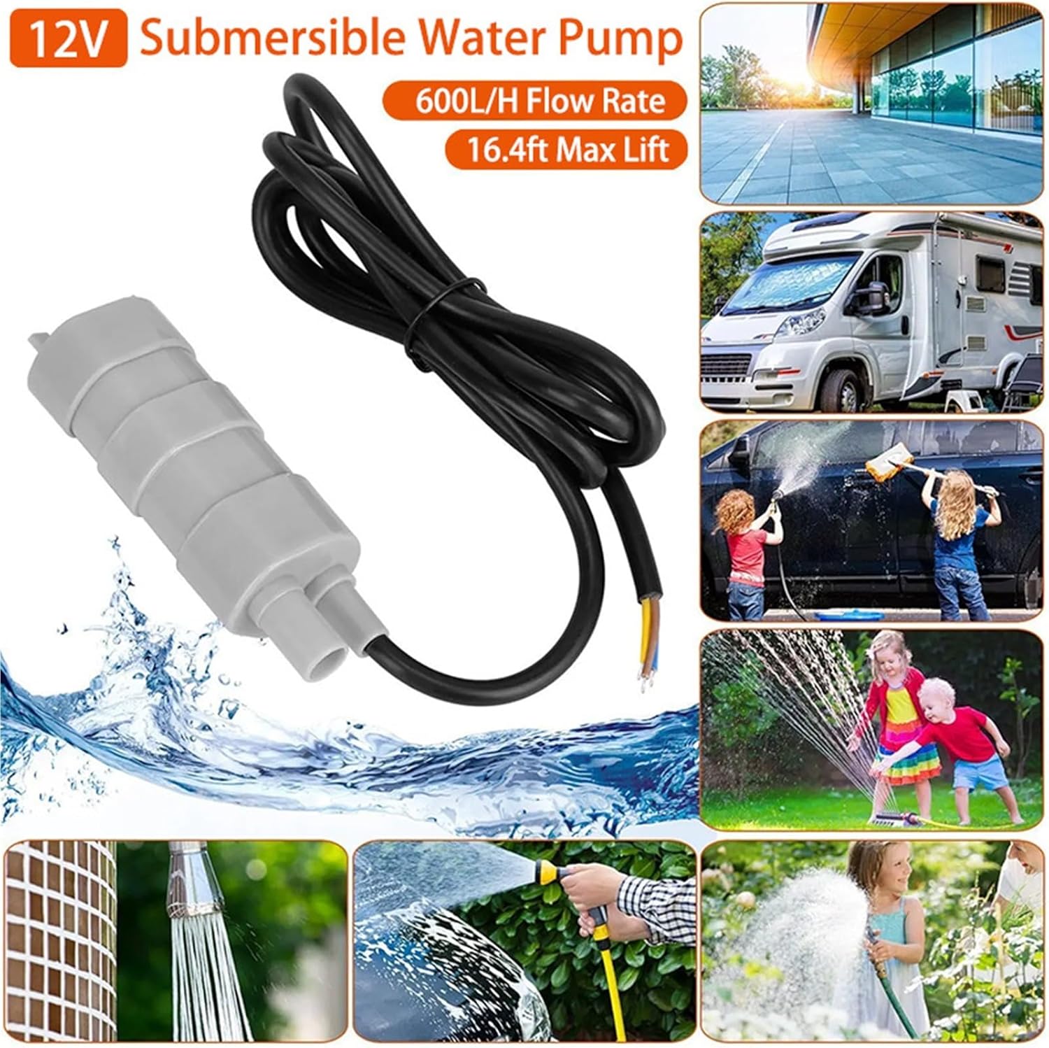 600L/H DC 12V Submersible Water Pump High Flow Three-wire Water Pump For Motorhome Camper Pond Aquarium