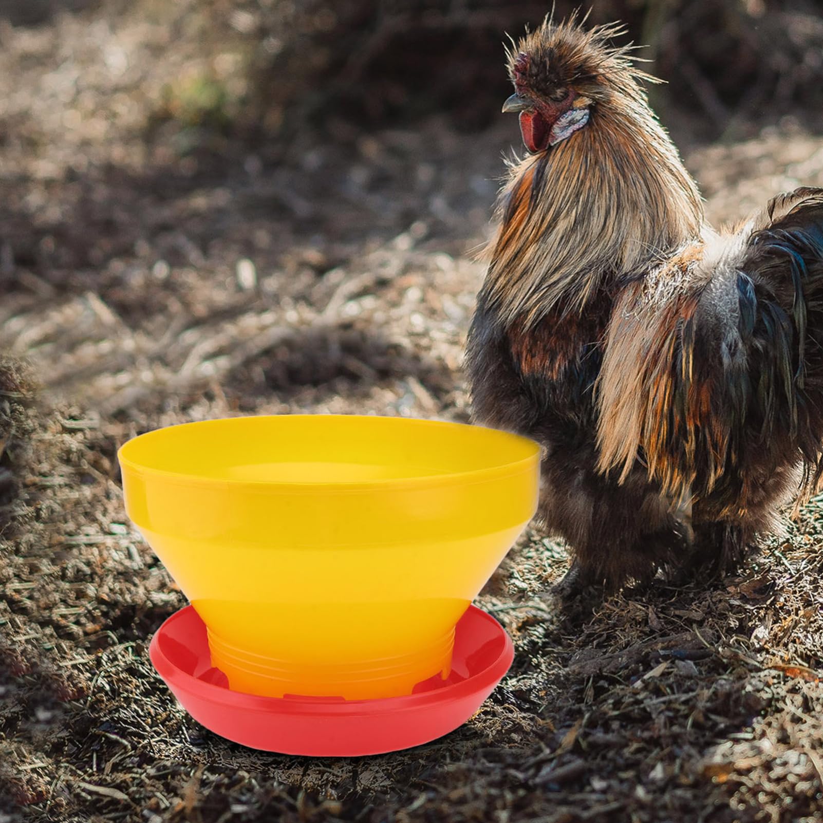 IWOWHERO 1Pc Automatic Poultry Feeder Durable Yellow Fodder Dish for Chickens Ducks Quails Pigeons Easy to Install Clean Feeding for Home Farm Use