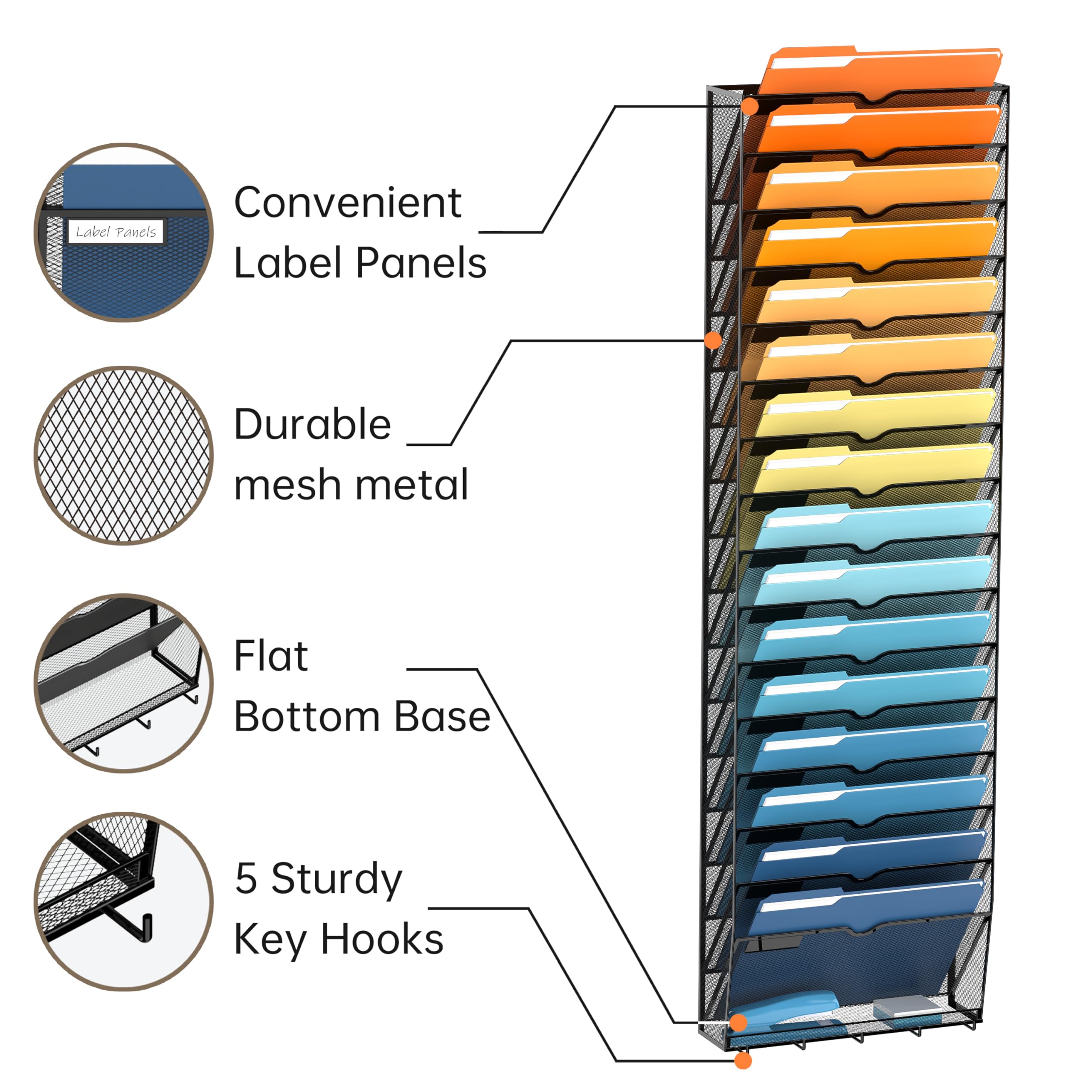 Wall Mounted File Organizer 15-Tier Wall File Organizer - Metal Mesh Hanging Wall Rack For Papers, Folders & Magazine Storage Mesh Wall File Organizer - View #6