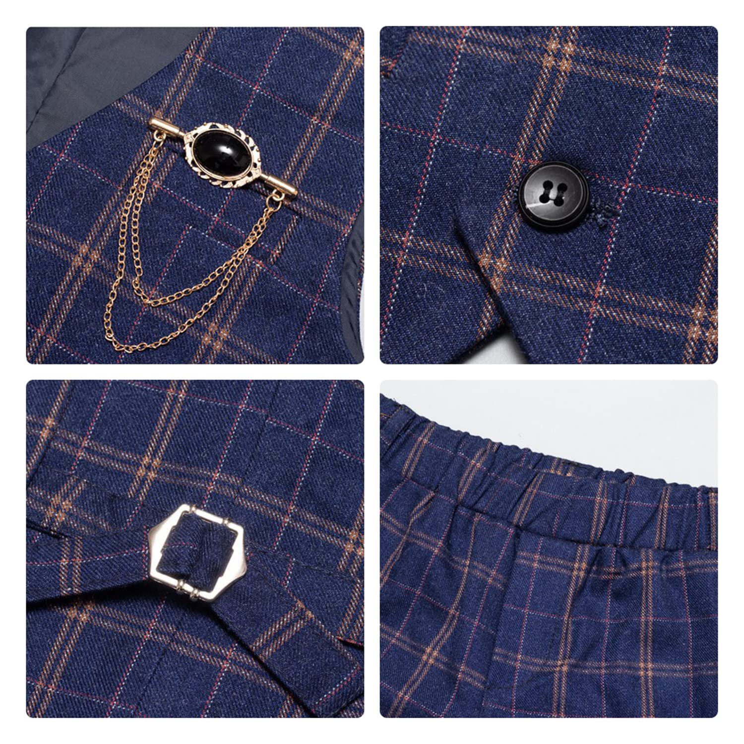 LOLANTA - Conjunto de Chaleco y pantalón para niño, Vestido a Cuadros con Camisa - Smoking Formal - Traje de Portador de Anillos de Boda, Azul, 10 años, Azul, 10 años