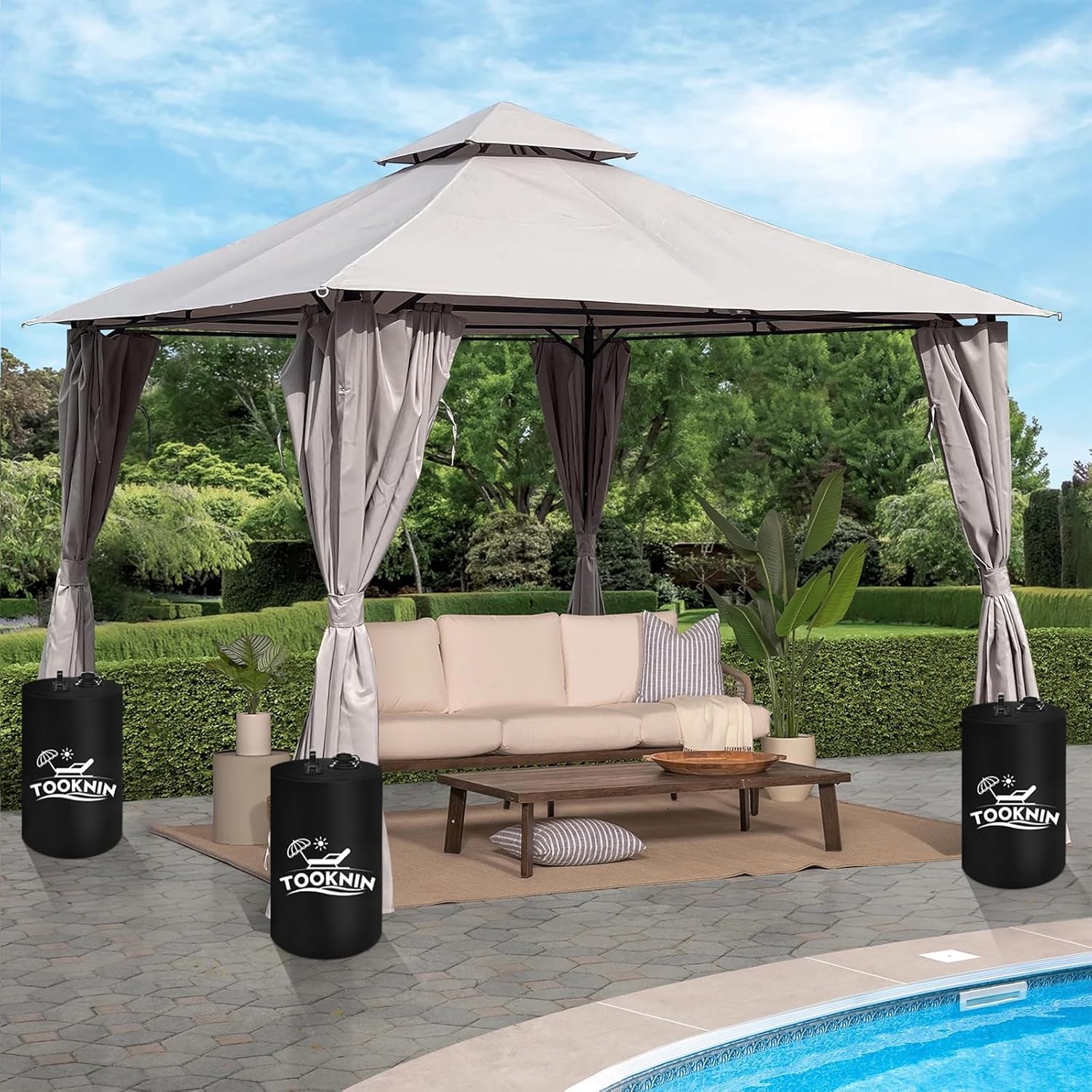 Canopy Tent Weight,202 LBS Canopy Weights Water Bags,4PCS Gazebo Weights, Heavy Duty Leg Weights for Pop Up Canopies Outdoor Shelter Umbrella Pool Ladder，Black