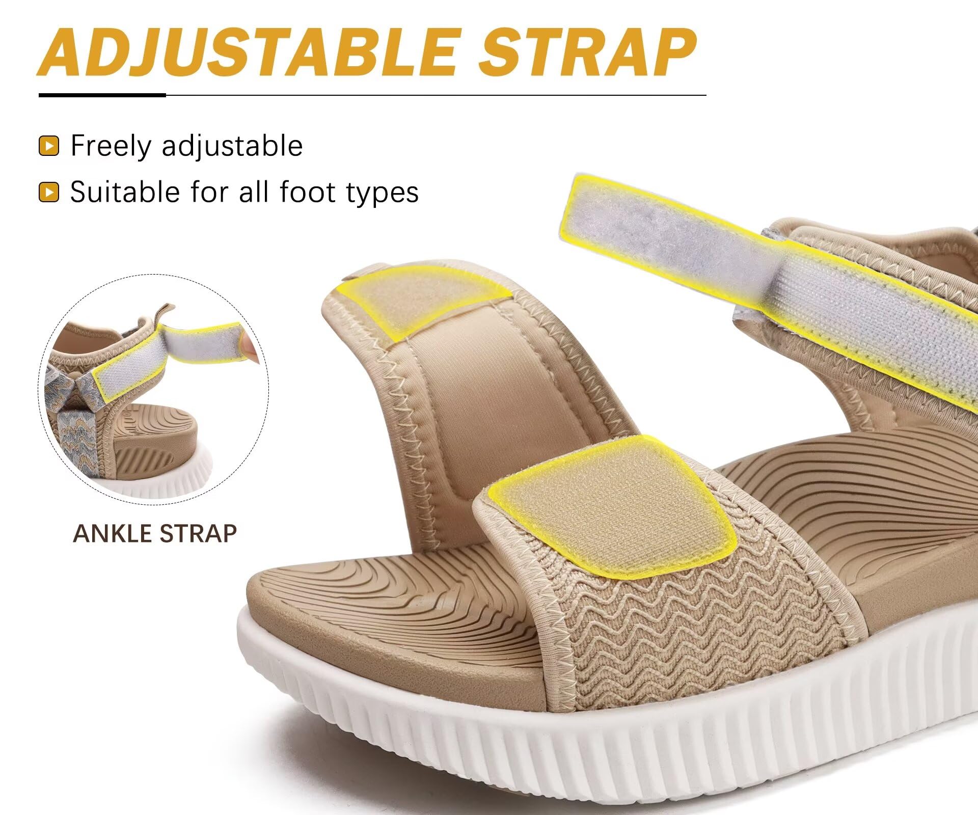 KuaiLu Sandali Trekking Donna Comode Camminata Ortopediche Fascite Plantare Arch Support Sportivi Sandalo Estive Leggero Regolabile
