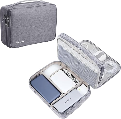LENTION Bolsa organizadora de artículos electrónicos por cable, bolsa de transporte para accesorios de viaje, impermeable, doble capa, bolsa de