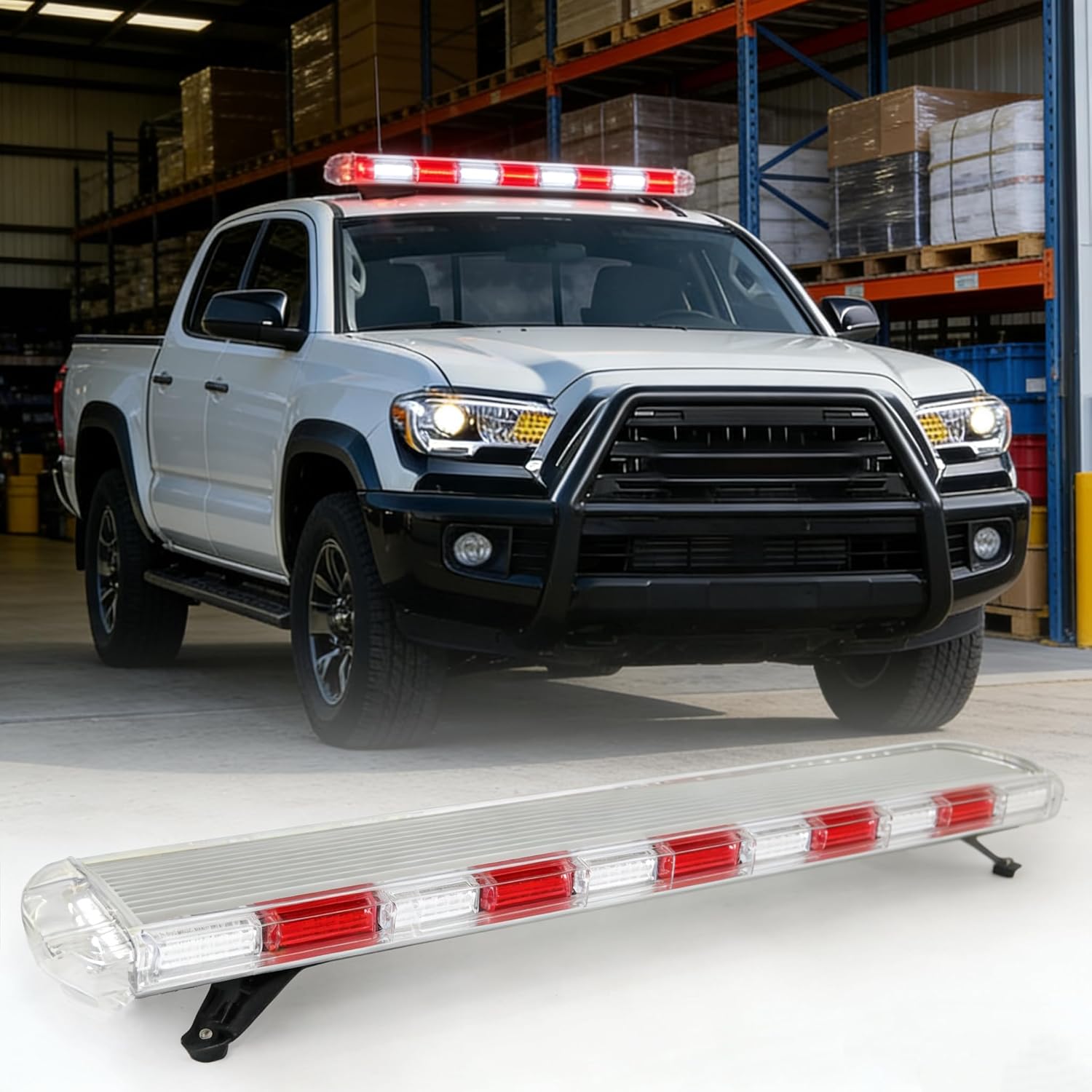 47" 88-LED COB Roof Top Emergency Warning Strobe Light Bar for Trucks Trailers Construction Vehicles, Automotive Emergency Flash Light Bar with Digital Controller (Red/White)