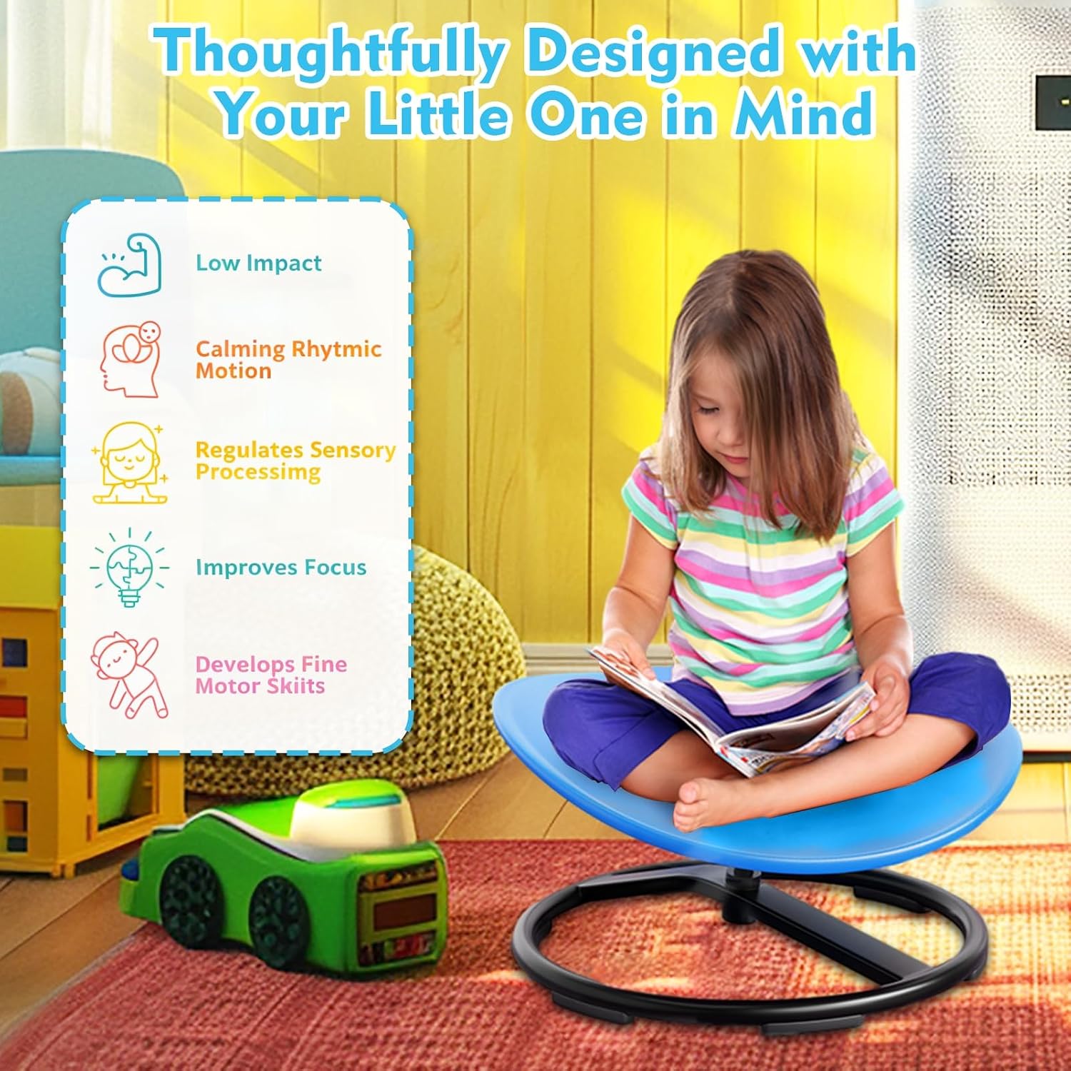 Spinning Chair for Autistic Kids Sensory Toys for Kids with Autisms, Sit and Spin Training Body Coordination, Egg Shape Sensory Toy Chair Improving Kids Body Coordination Blue