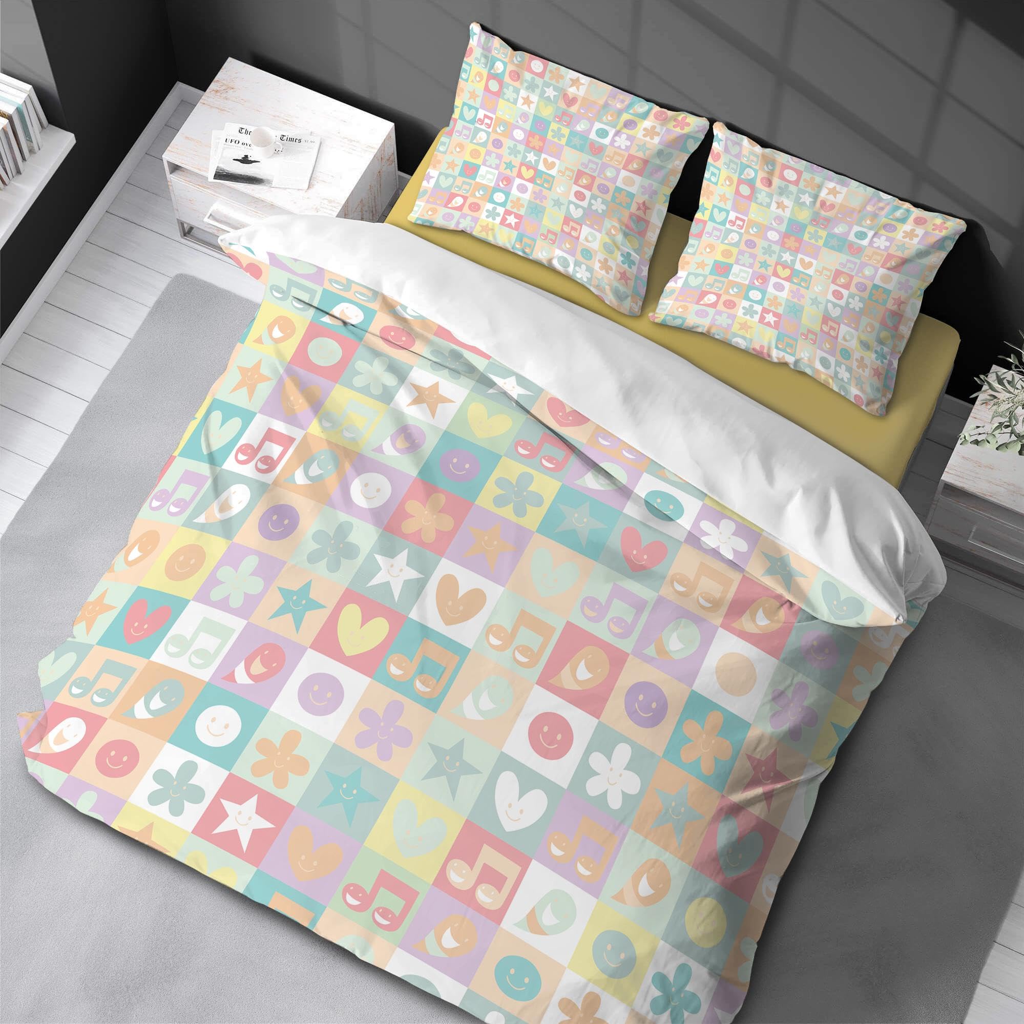Housse de couette 220x240 note de musique pour parure de lit adulte et enfant fleur