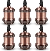 DiCUNO E26 Edison Vintage Lamp Socket for DIY Lighting, Red Copper, 6-Pack | Pendant Light Socket Ceramic Lampholder, Antique Socket Replacement for Industrial, Decorative Lighting, 600℃ Heat Resistant